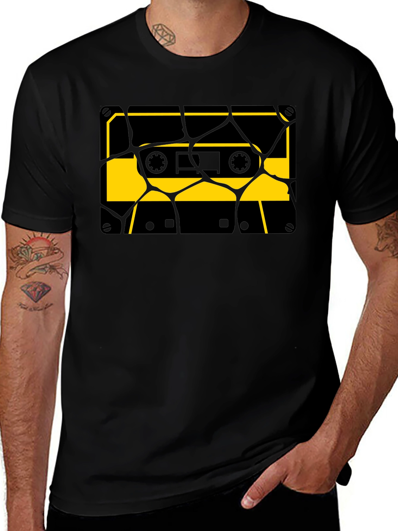 Retro Cassette Tape Graphic Tee - Stylish Black T-Shirt