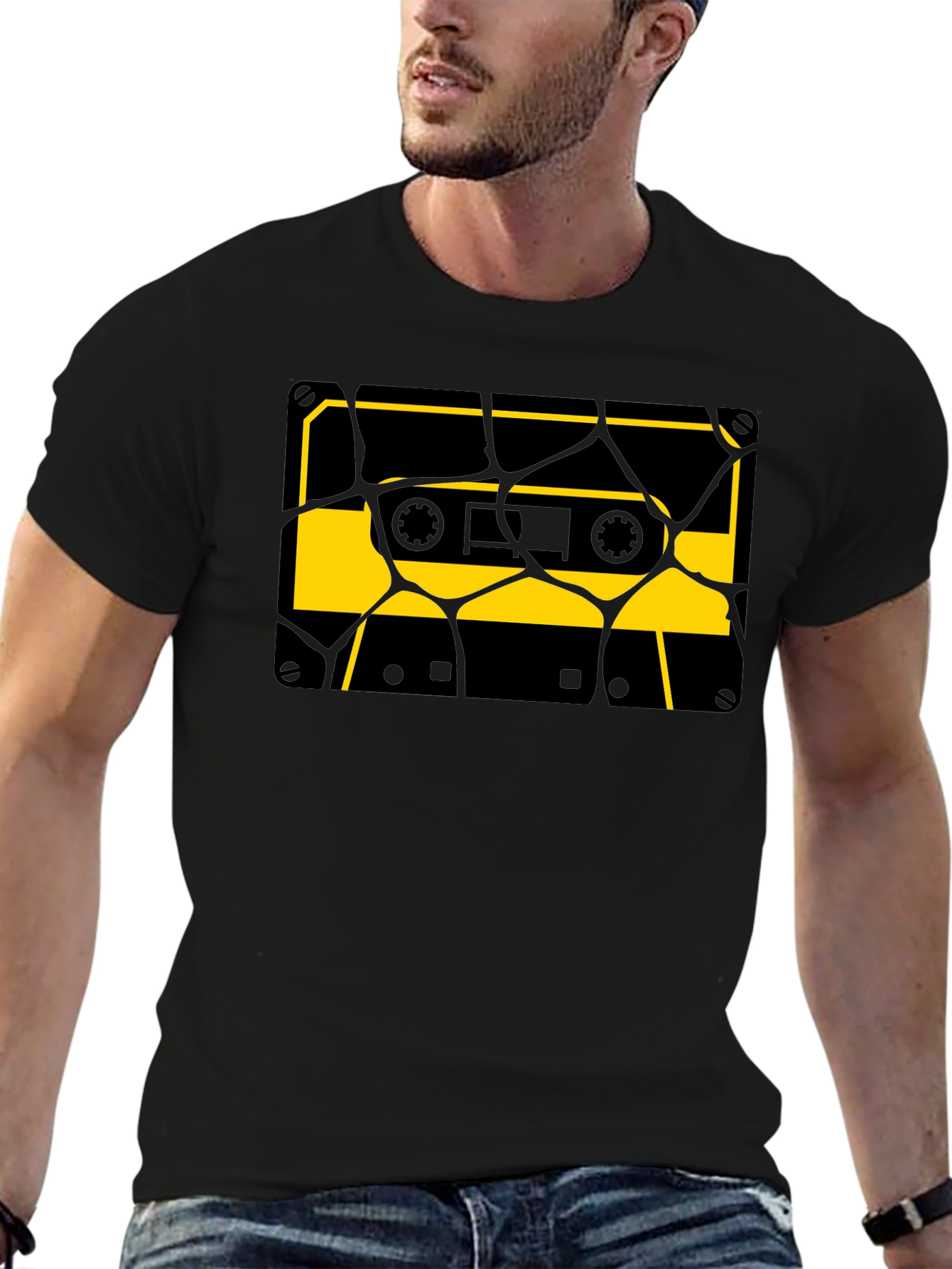 Retro Cassette Tape Graphic Tee - Stylish Black T-Shirt