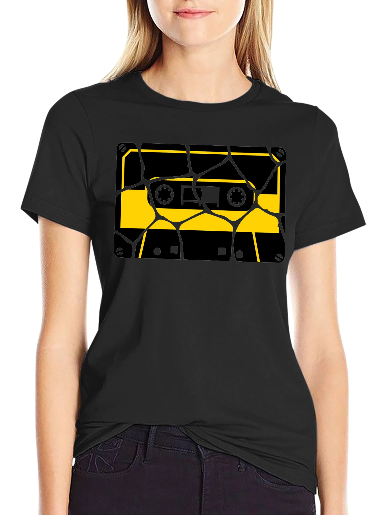 Retro Cassette Tape Graphic Tee - Stylish Black T-Shirt