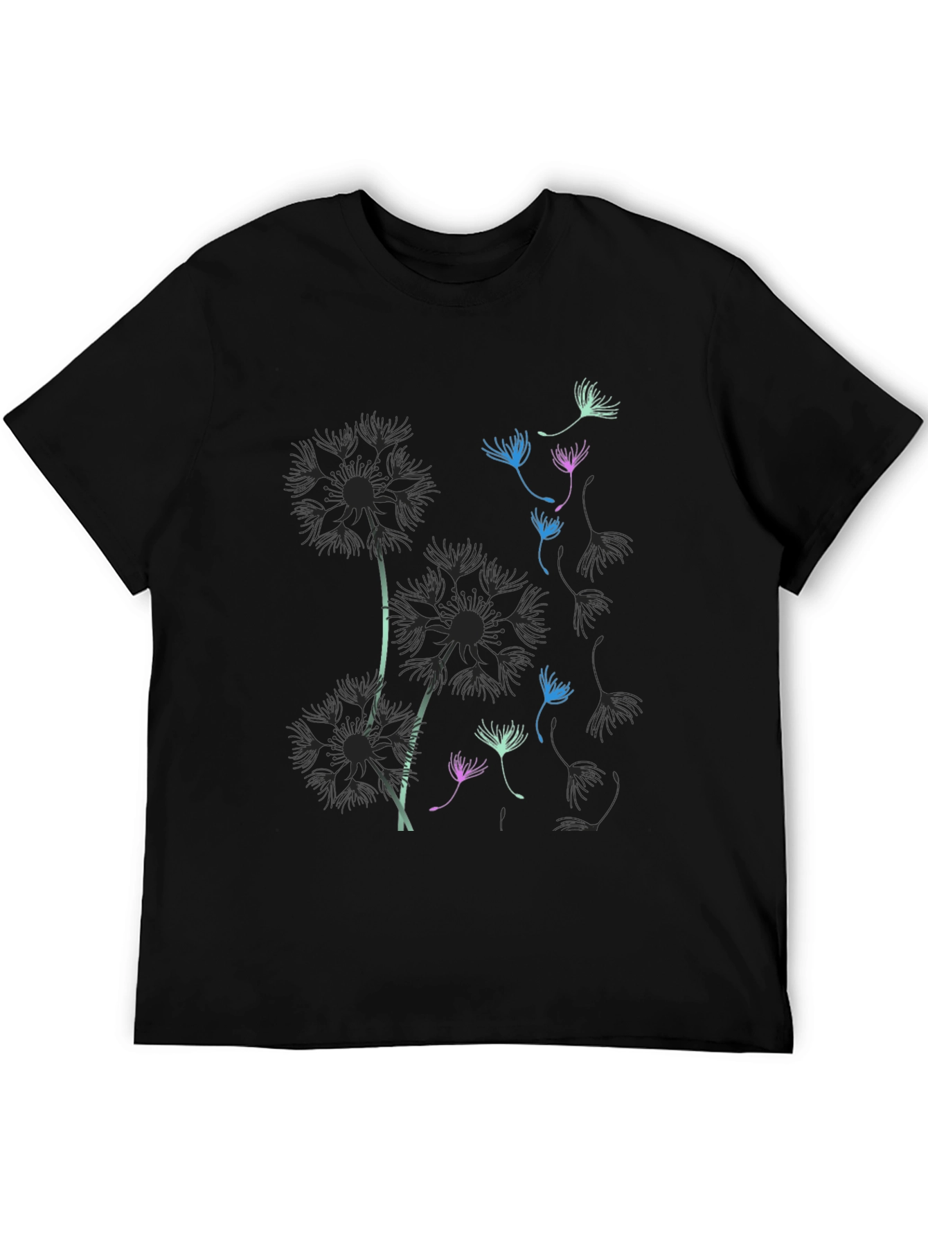 Dandelion Graphic Print Black T-Shirt