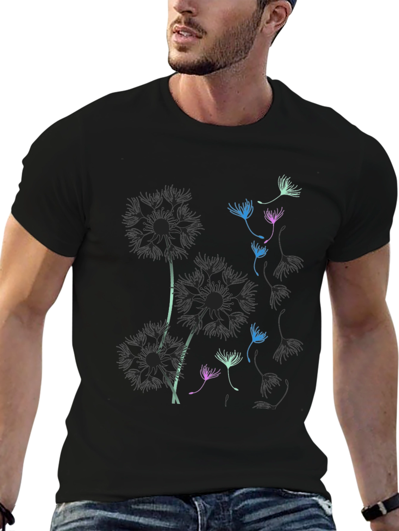 Dandelion Graphic Print Black T-Shirt