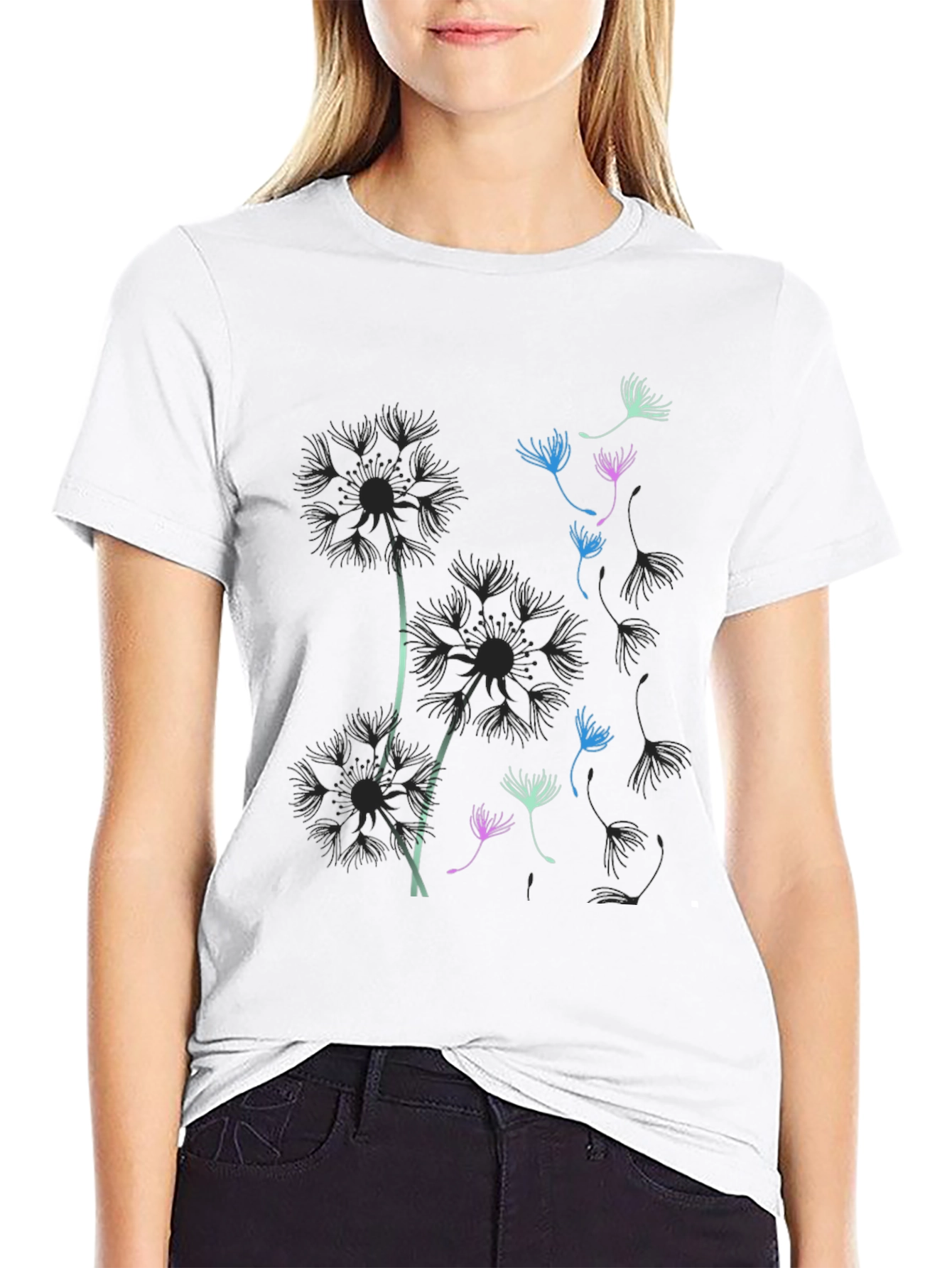 Dandelion Graphic Print Black T-Shirt