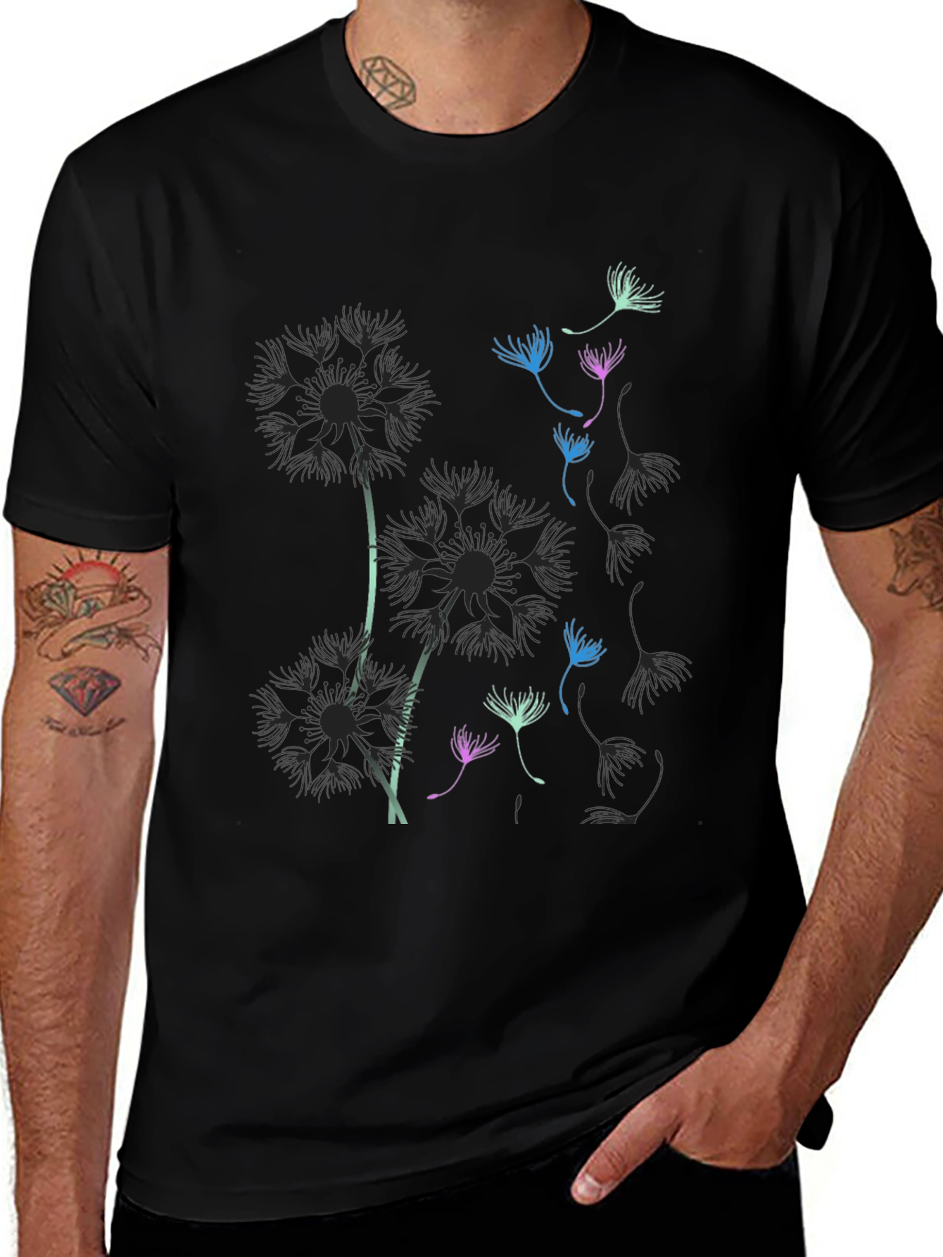 Dandelion Graphic Print Black T-Shirt