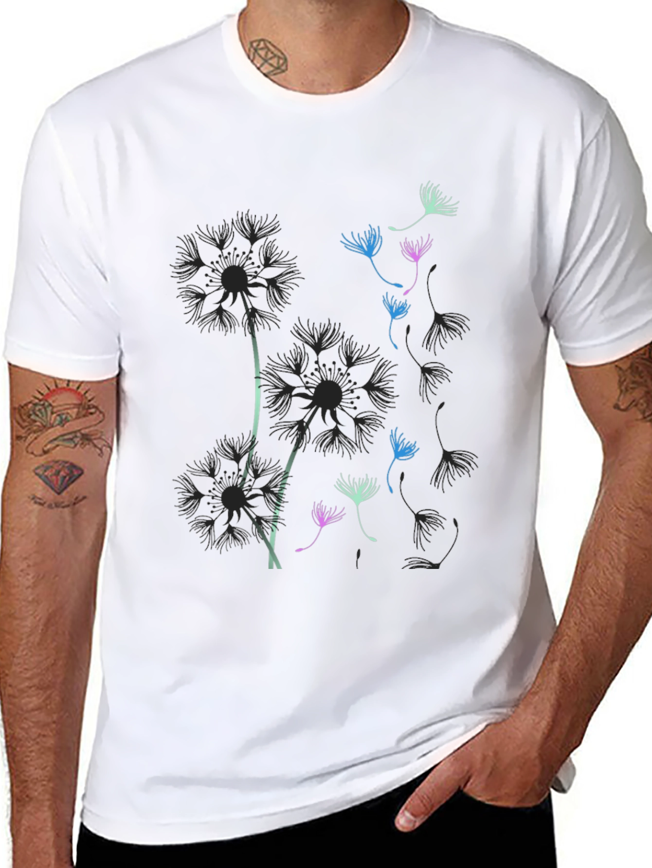 Dandelion Graphic Print Black T-Shirt