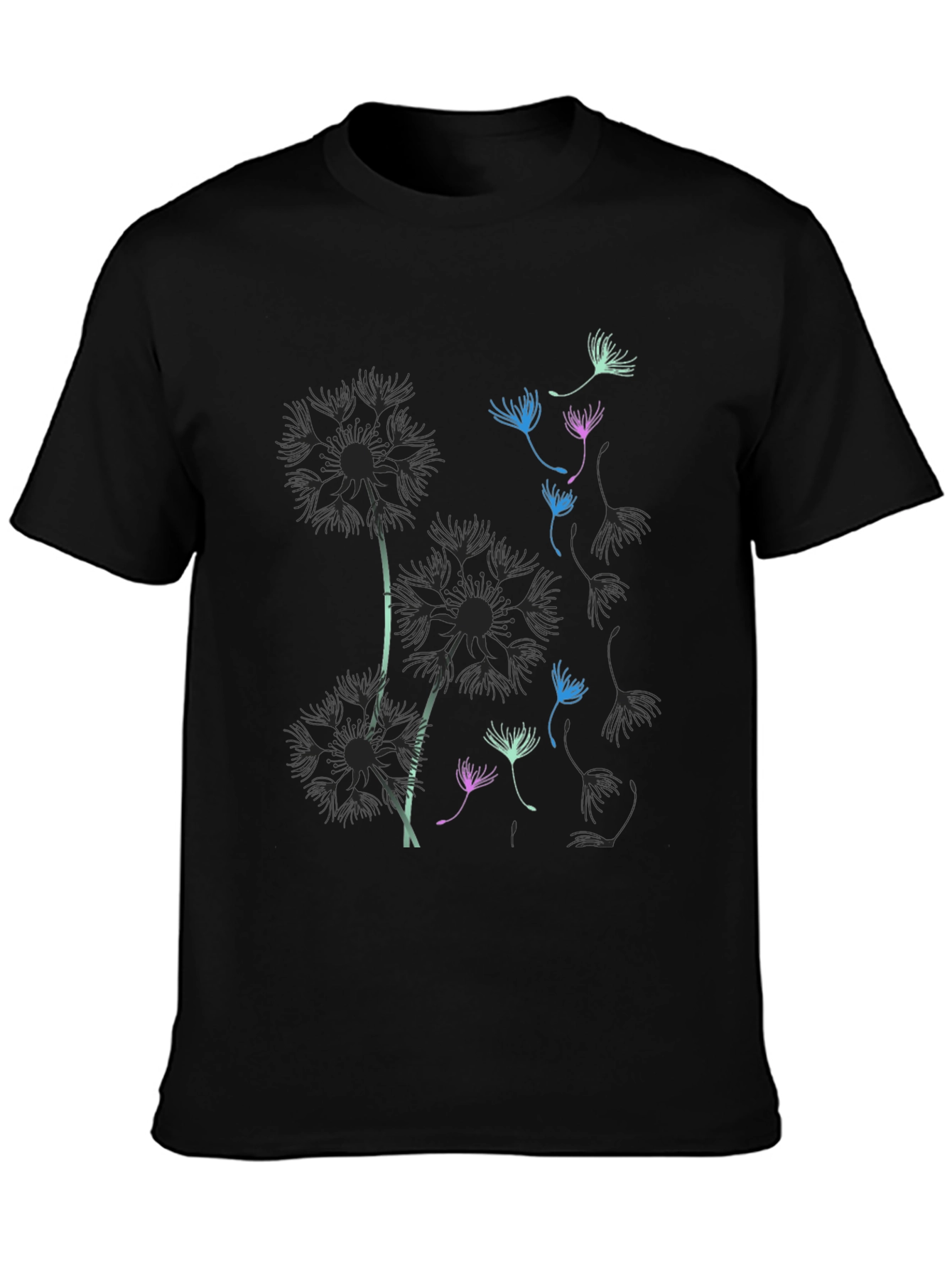 Dandelion Graphic Print Black T-Shirt