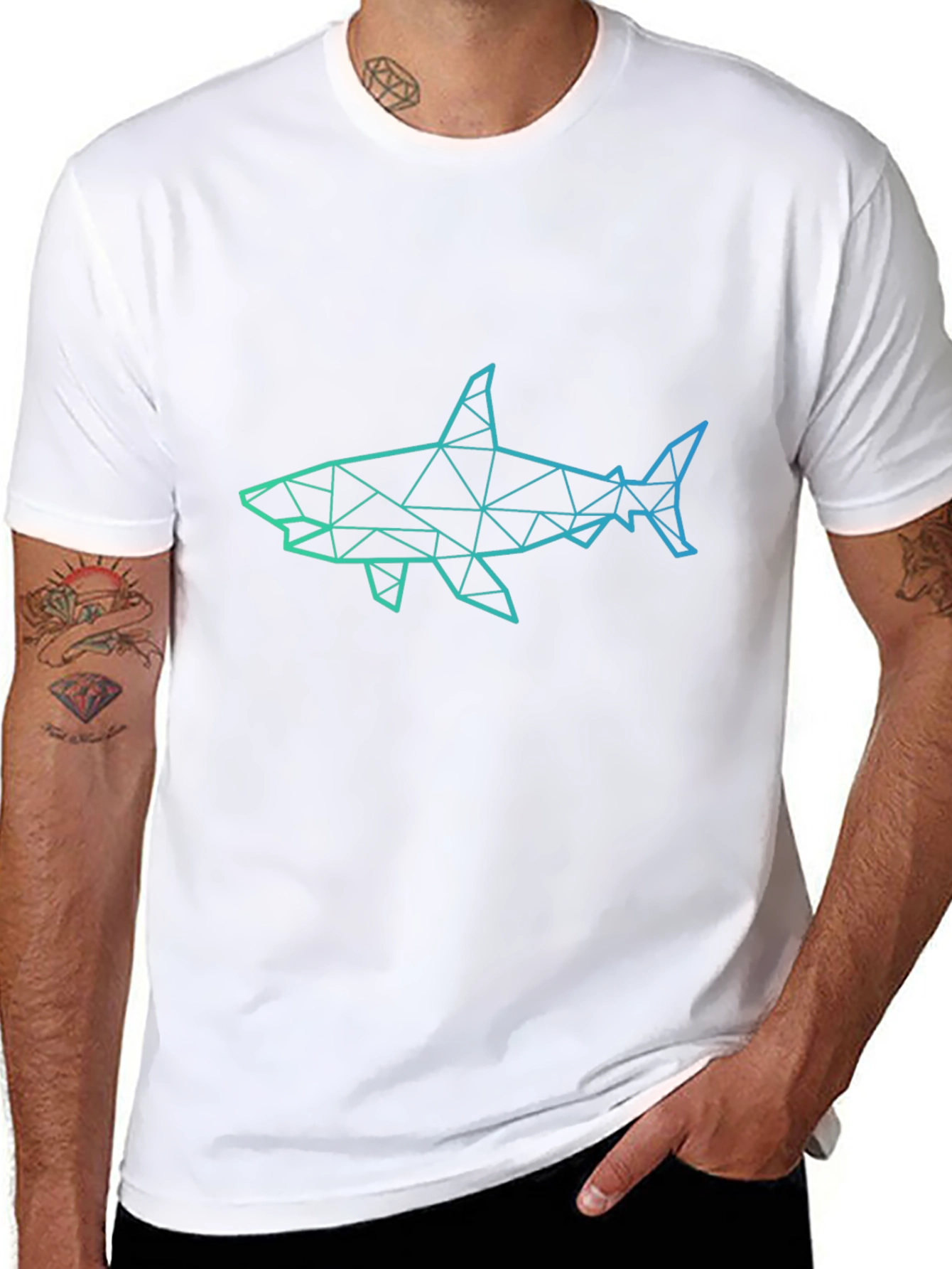 Geometric Shark Graphic Print Black T-Shirt