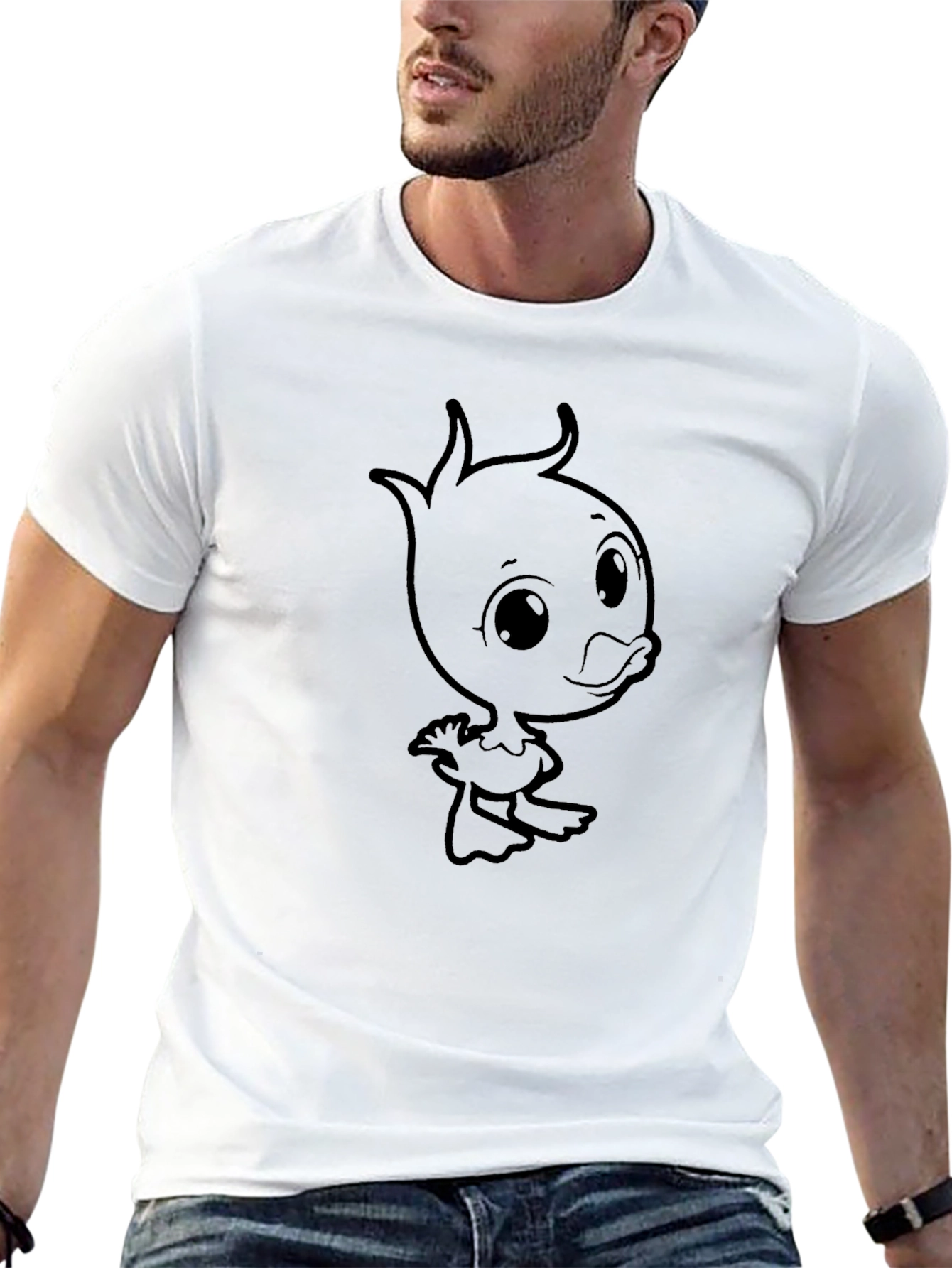 Cartoon Duck Graphic T-Shirt - Black Cotton Tee