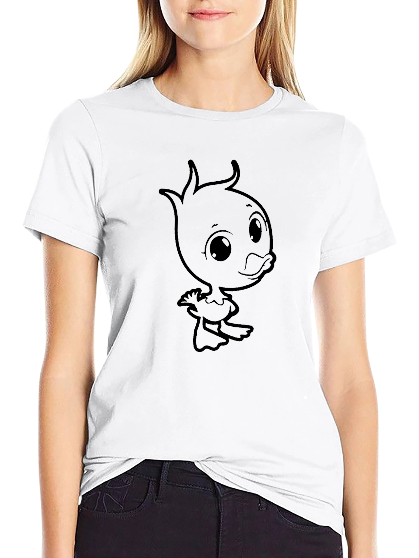 Cartoon Duck Graphic T-Shirt - Black Cotton Tee