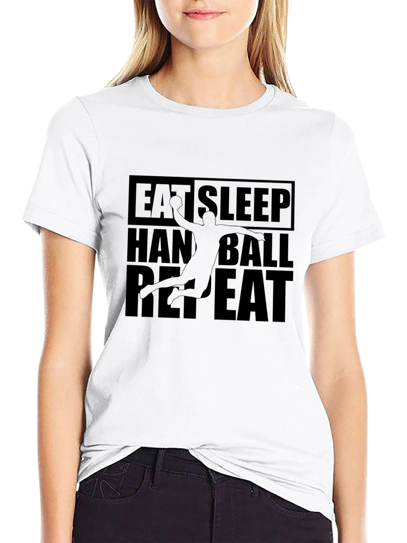 Eat Sleep Handball Repeat Black Graphic Tee