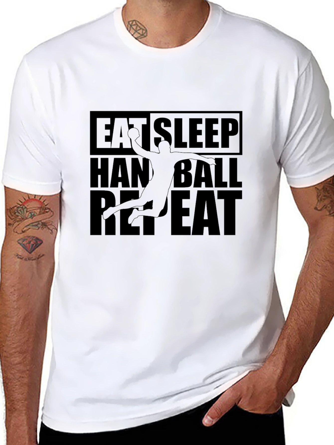 Eat Sleep Handball Repeat Black Graphic Tee