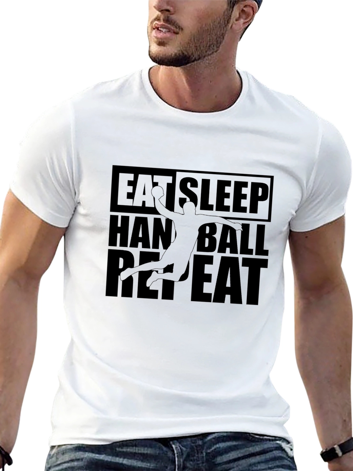 Eat Sleep Handball Repeat Black Graphic Tee