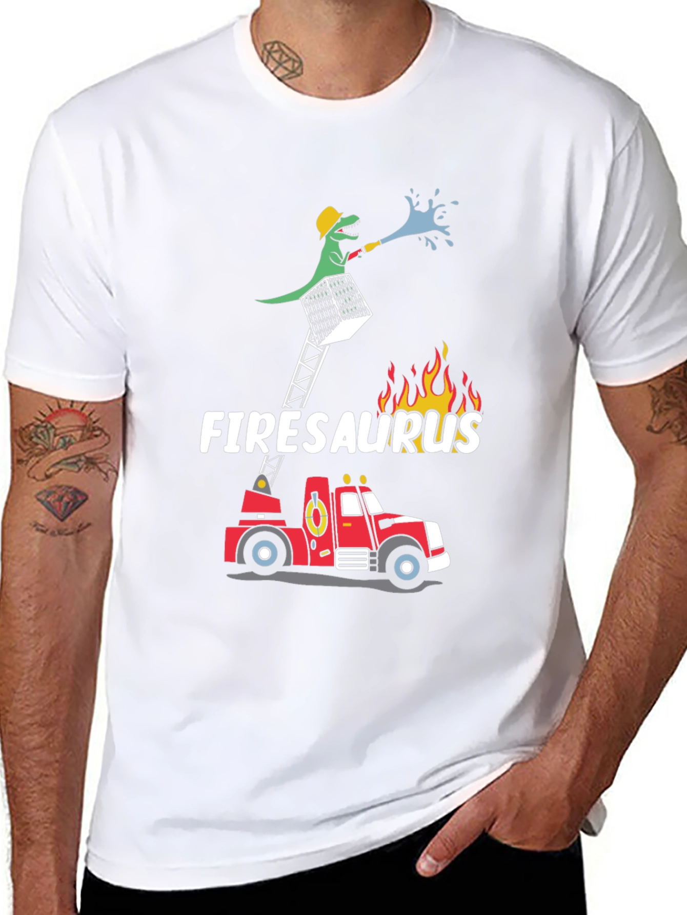 Firesaurus T-Shirt | Dinosaur Firefighter Tee