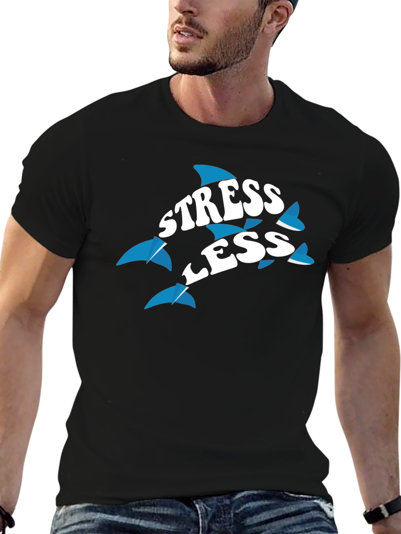 Stress Less Dolphin Graphic Tee - Black