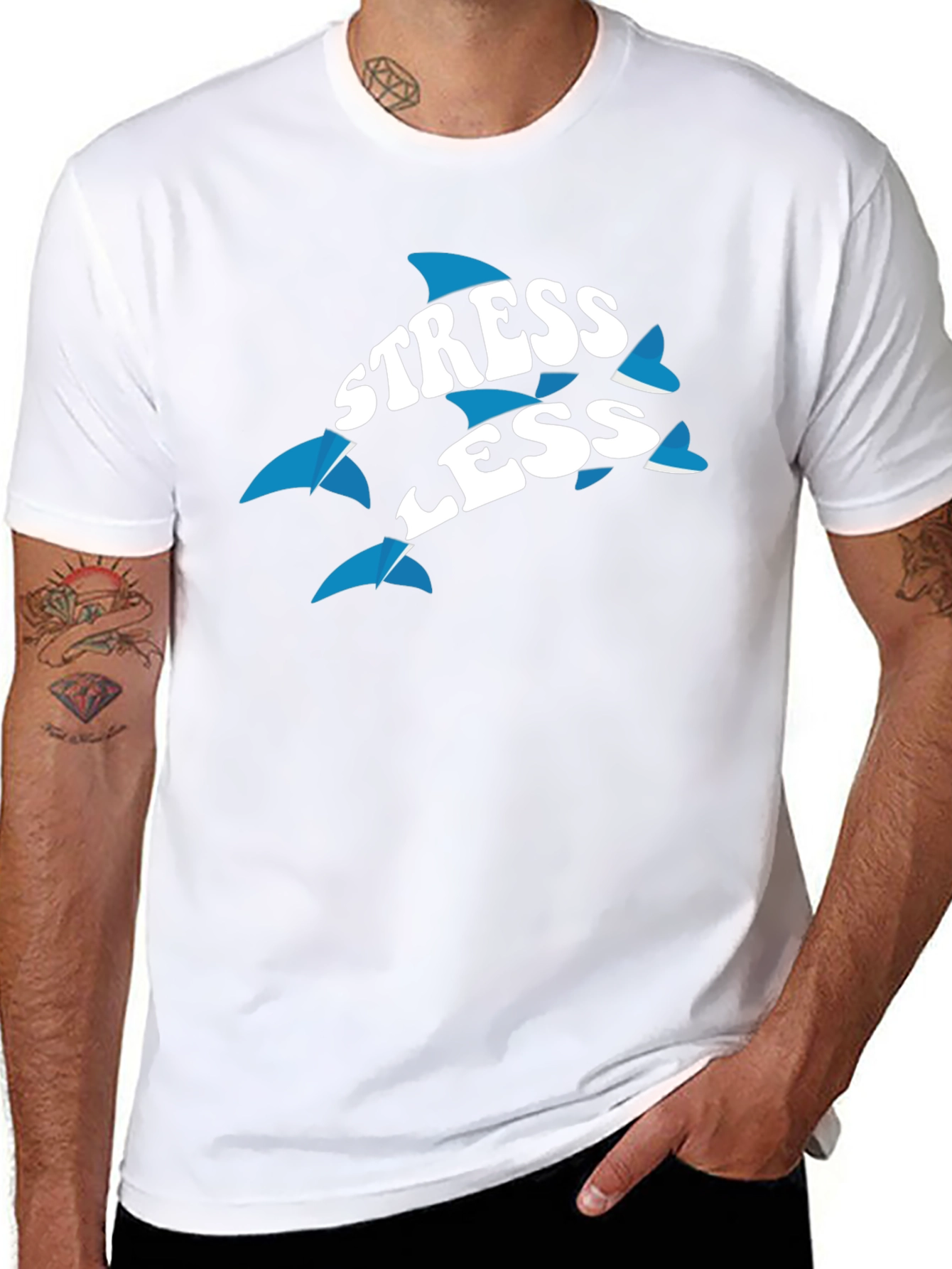 Stress Less Dolphin Graphic Tee - Black
