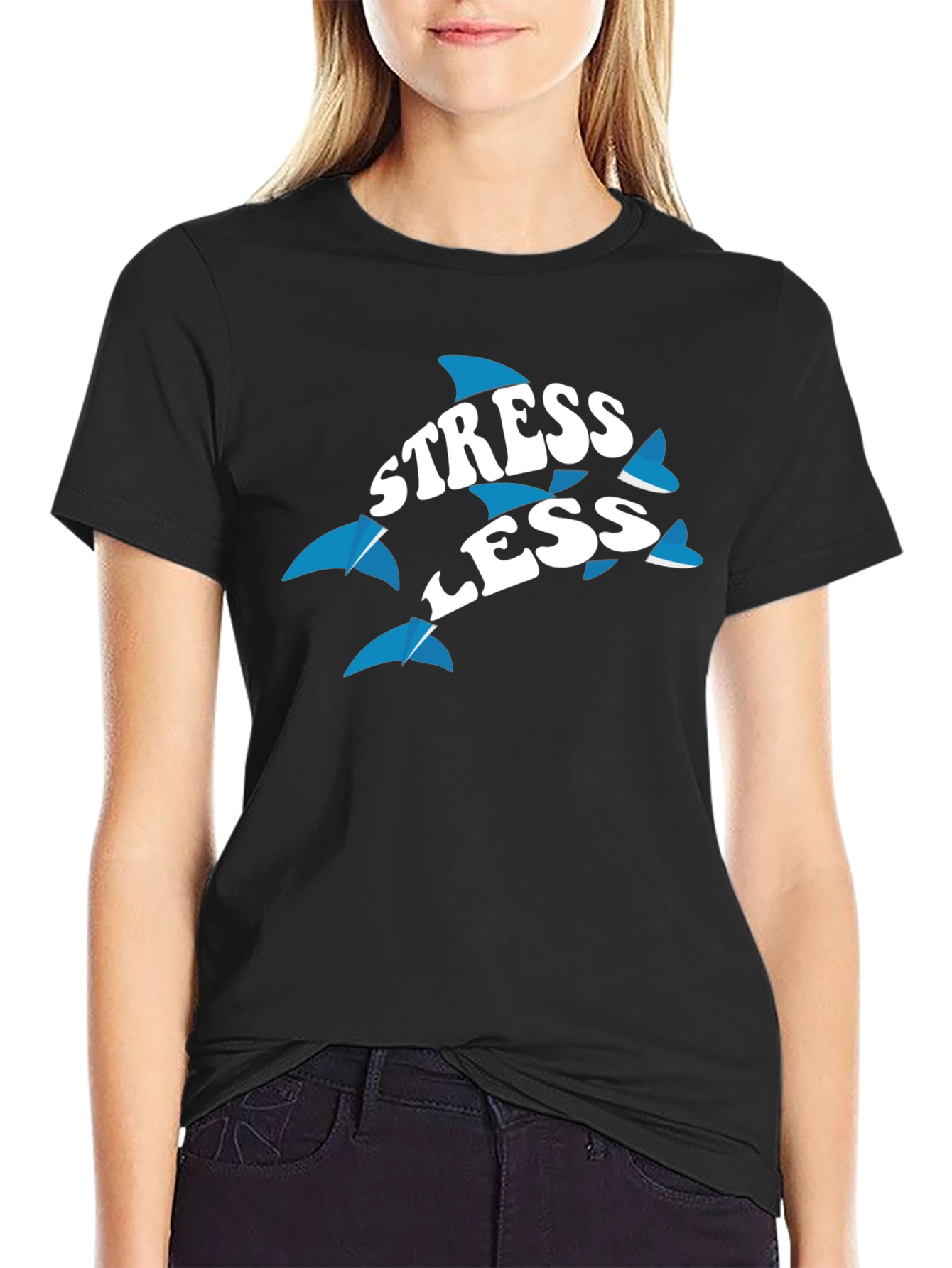 Stress Less Dolphin Graphic Tee - Black