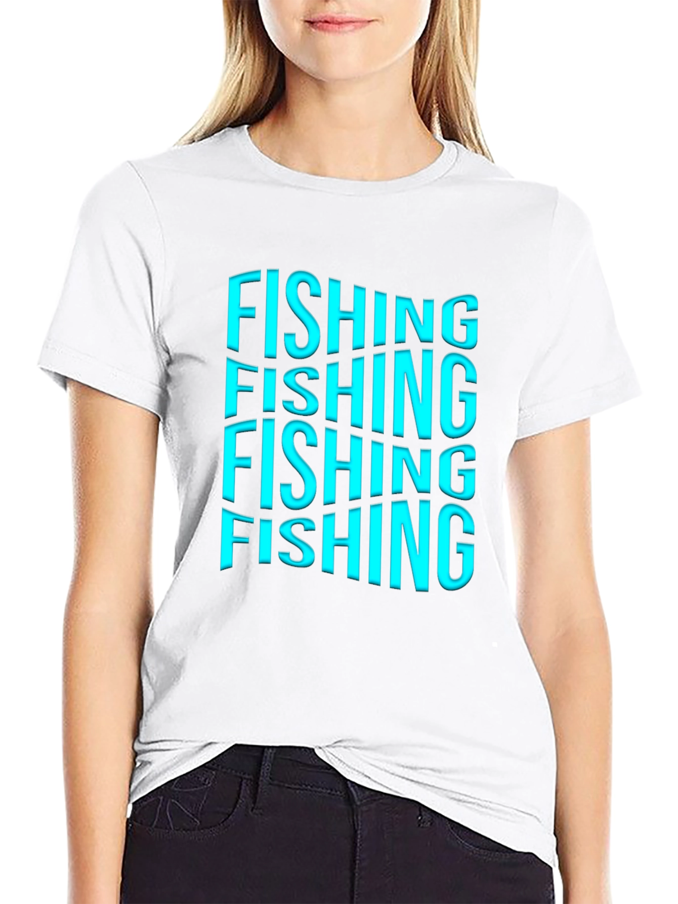Fishing Text Graphic Print Black T-Shirt