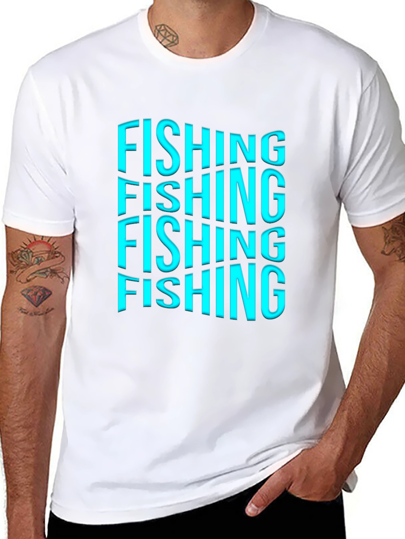 Fishing Text Graphic Print Black T-Shirt