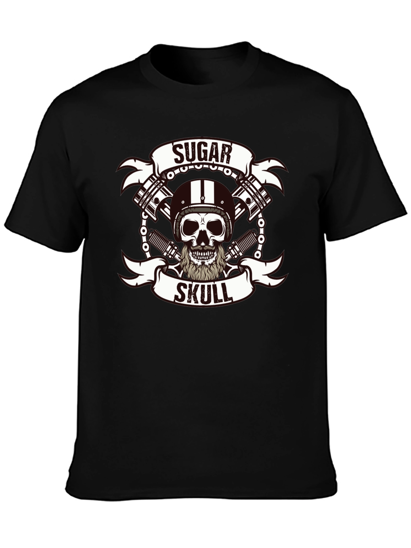 Sugar Skull Biker T-Shirt - Black