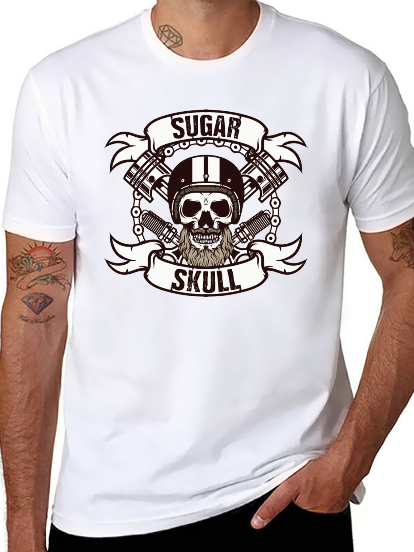 Sugar Skull Biker T-Shirt - Black