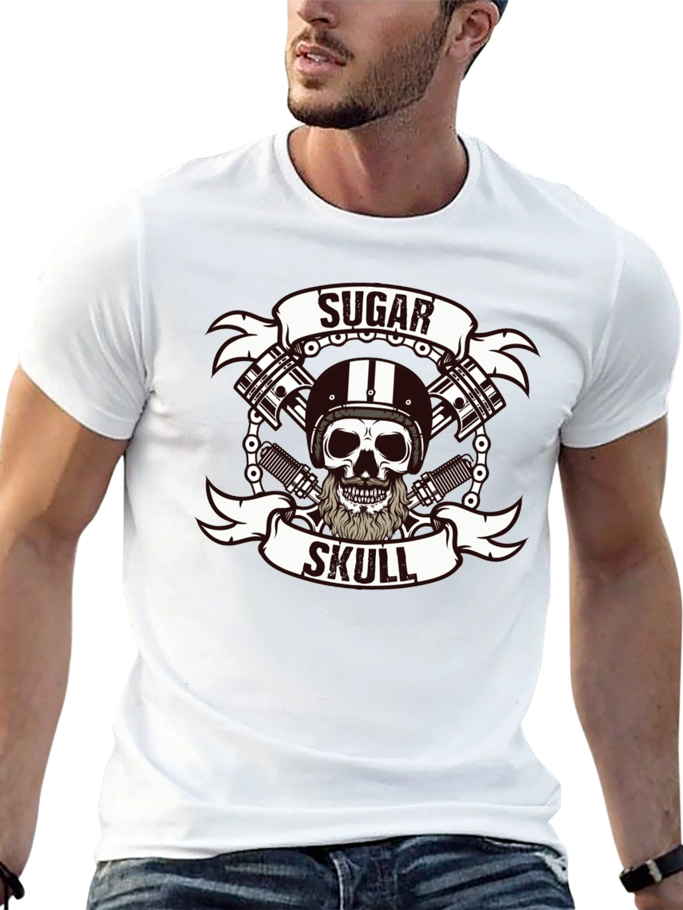 Sugar Skull Biker T-Shirt - Black