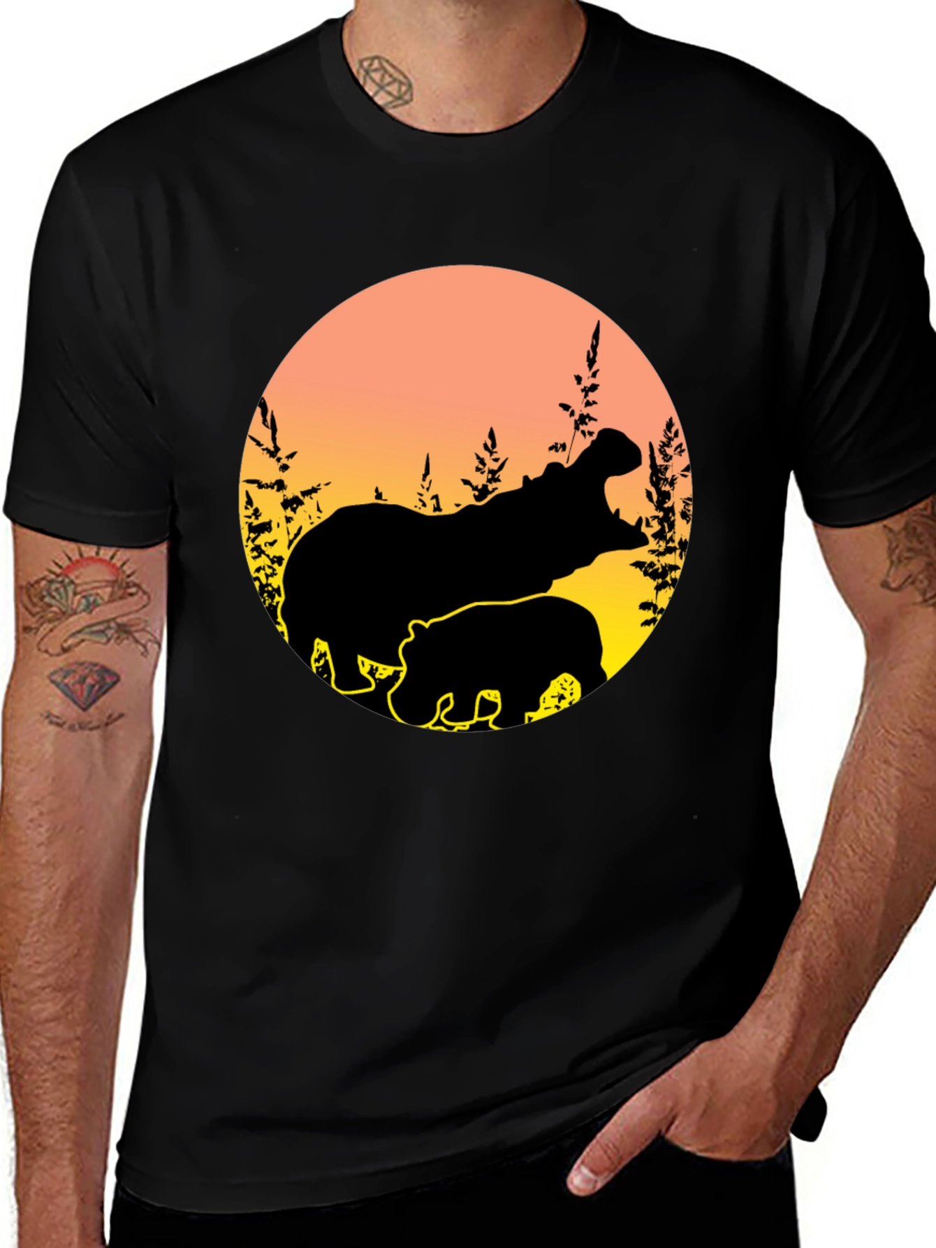 Hippo Silhouette Sunset Graphic Tee