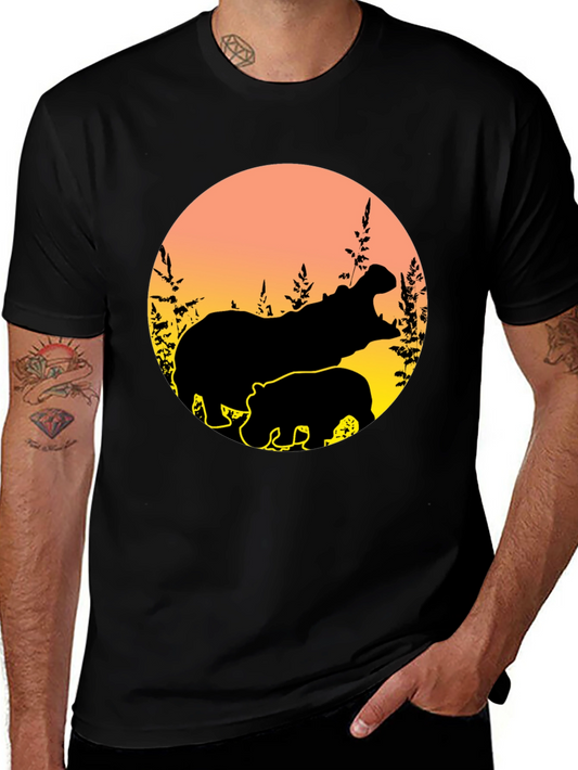 Hippo Silhouette Sunset Graphic Tee