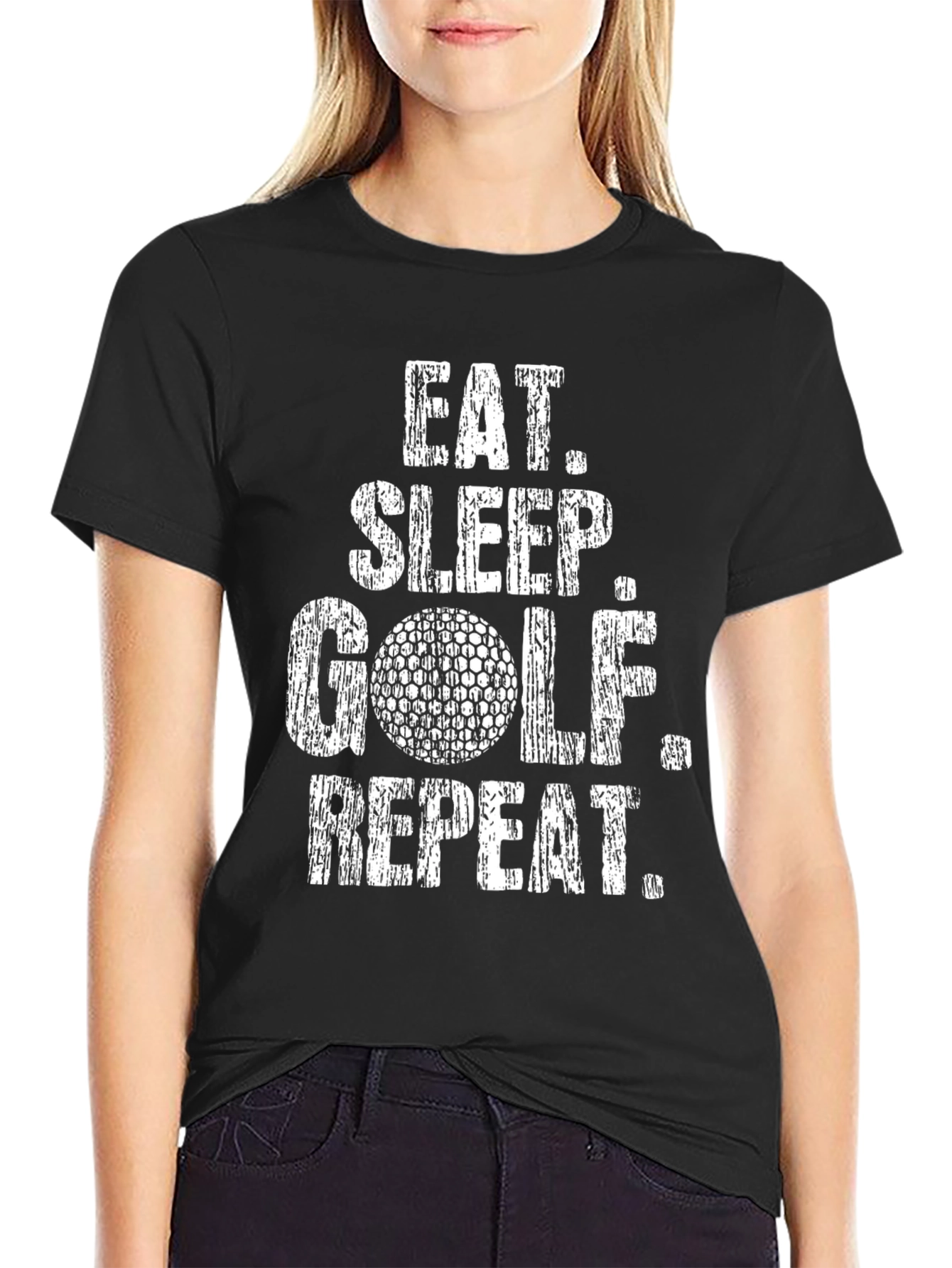 Eat Sleep Golf Repeat Black Graphic Tee