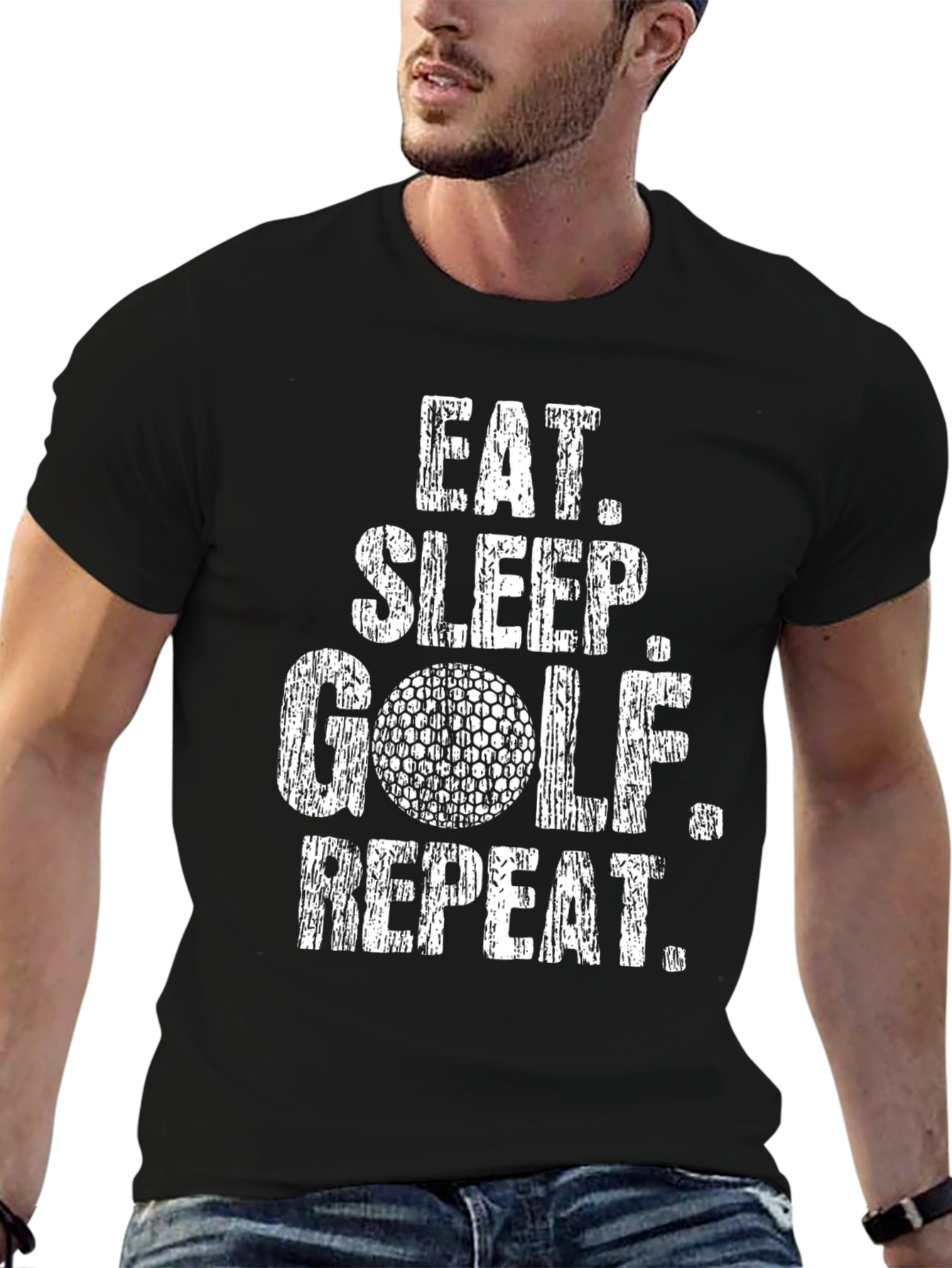 Eat Sleep Golf Repeat Black Graphic Tee