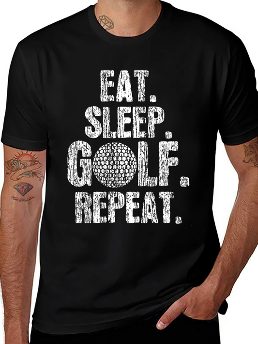 Eat Sleep Golf Repeat Black Graphic Tee
