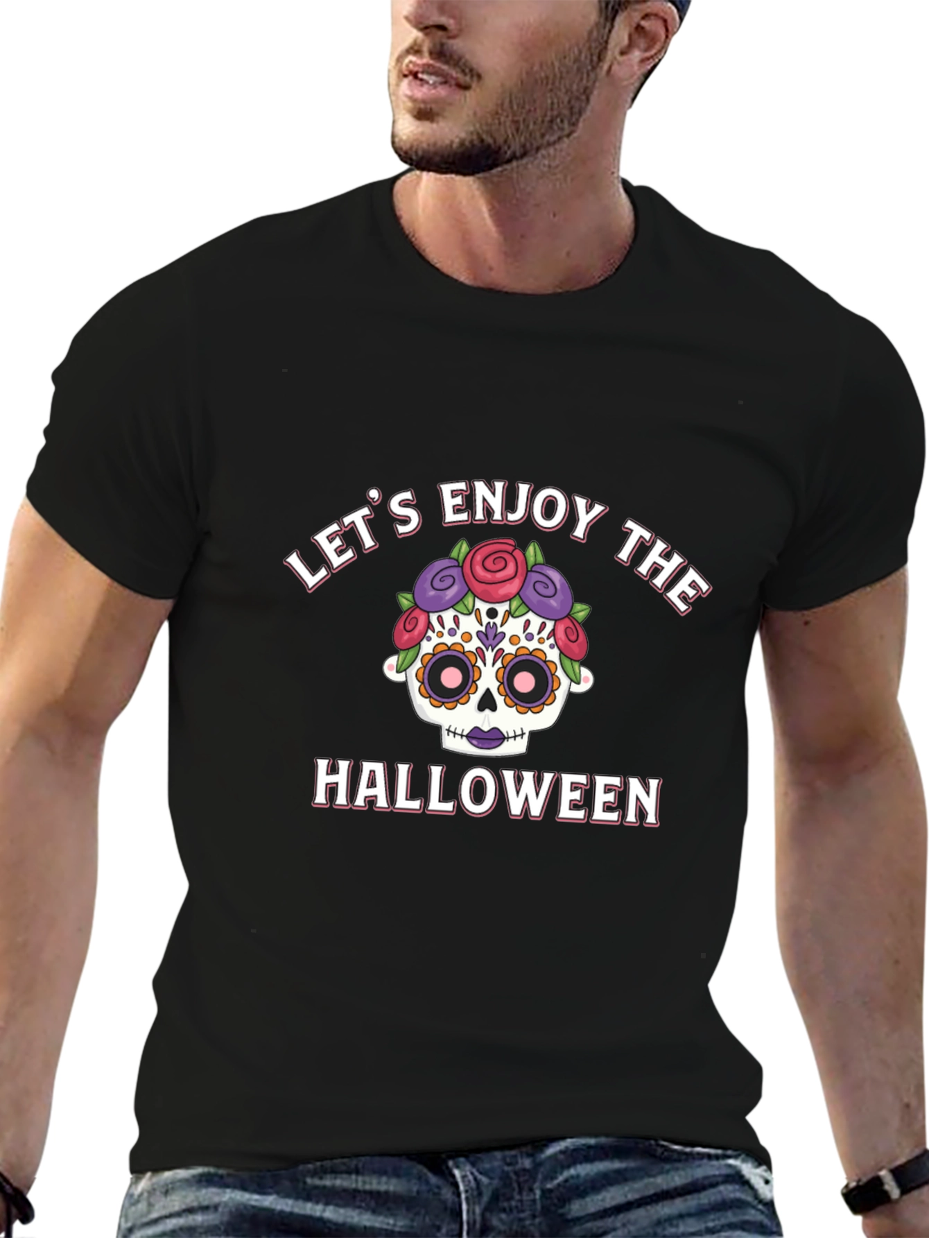 Lets Enjoy Halloween Graphic Tee - Sugar Skull