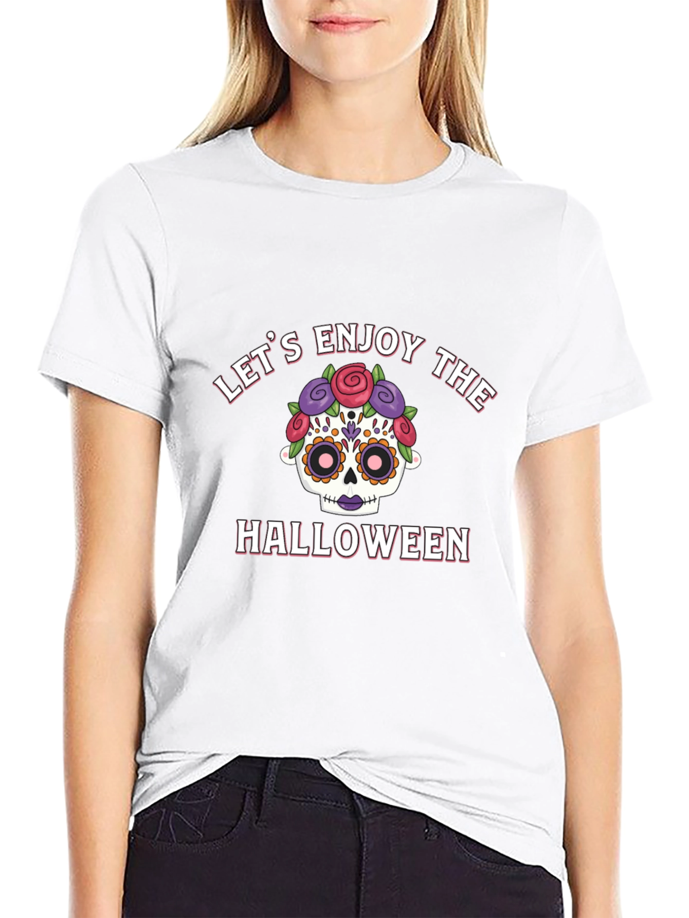 Lets Enjoy Halloween Graphic Tee - Sugar Skull