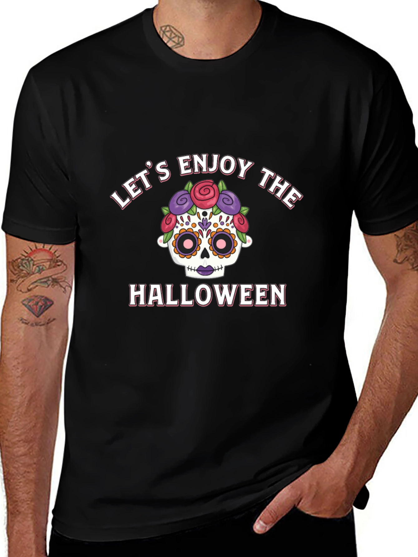 Lets Enjoy Halloween Graphic Tee - Sugar Skull