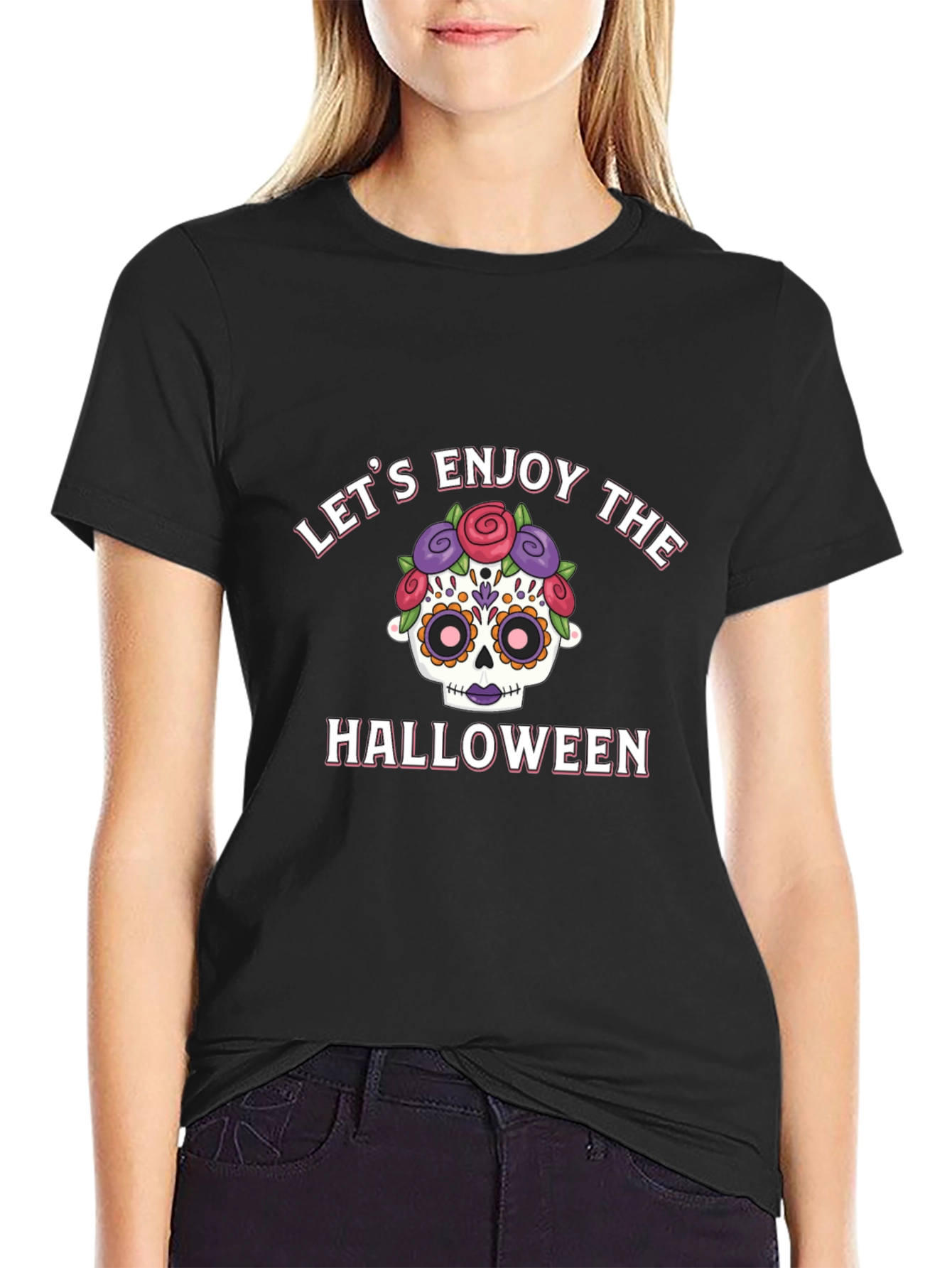 Lets Enjoy Halloween Graphic Tee - Sugar Skull