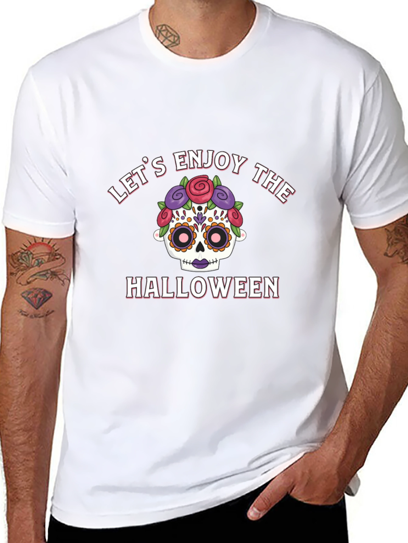 Lets Enjoy Halloween Graphic Tee - Sugar Skull