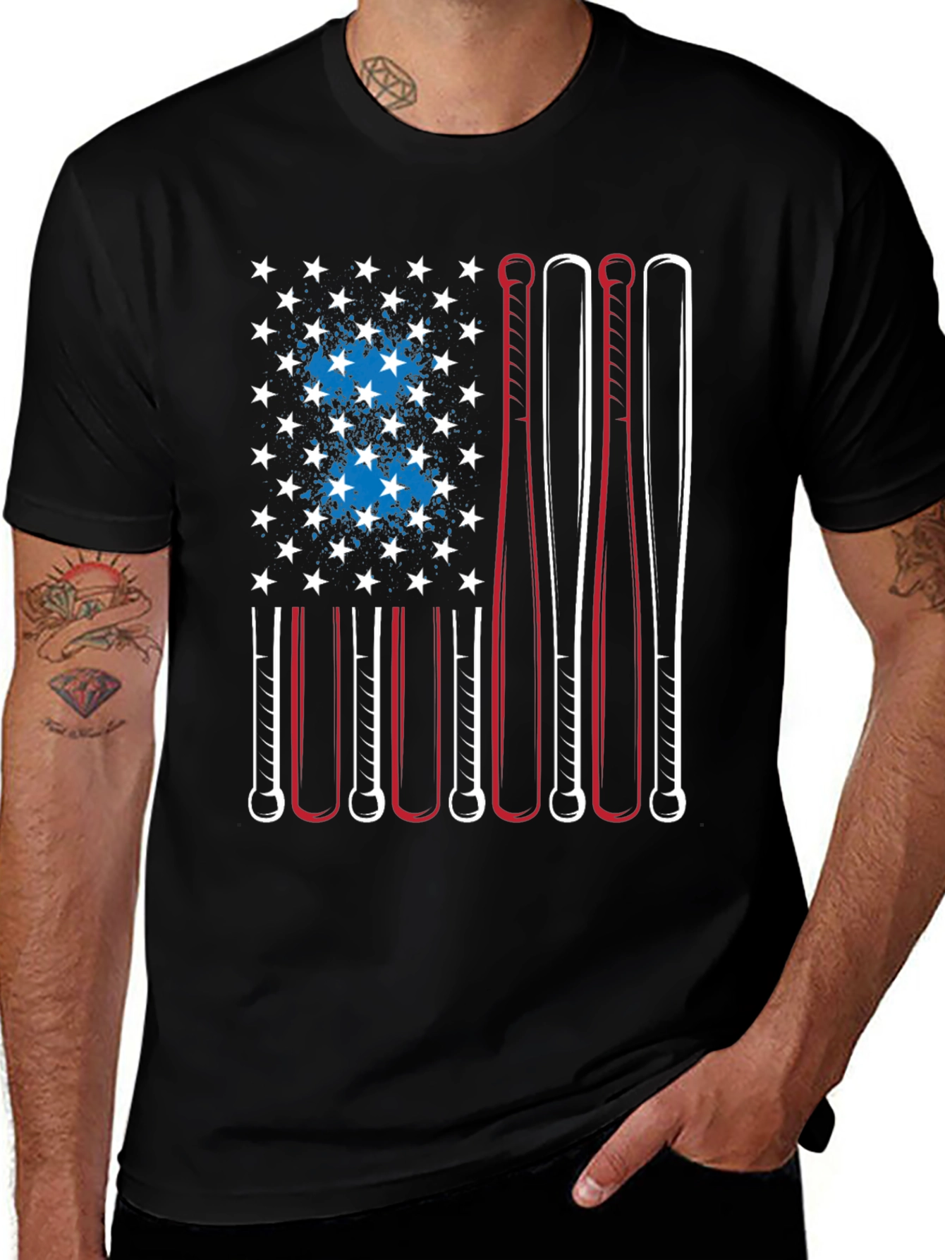 Baseball Bat American Flag T-Shirt