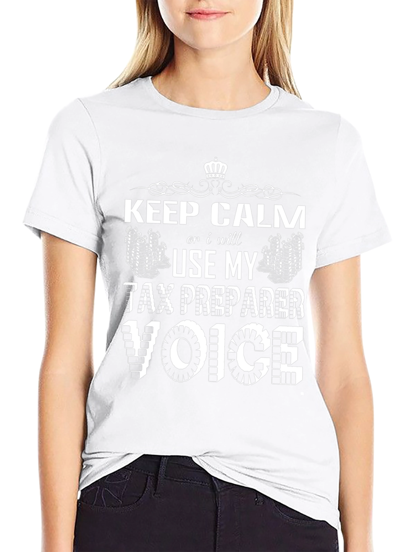 Keep Calm Tax Preparer Voice Black Graphic Tee