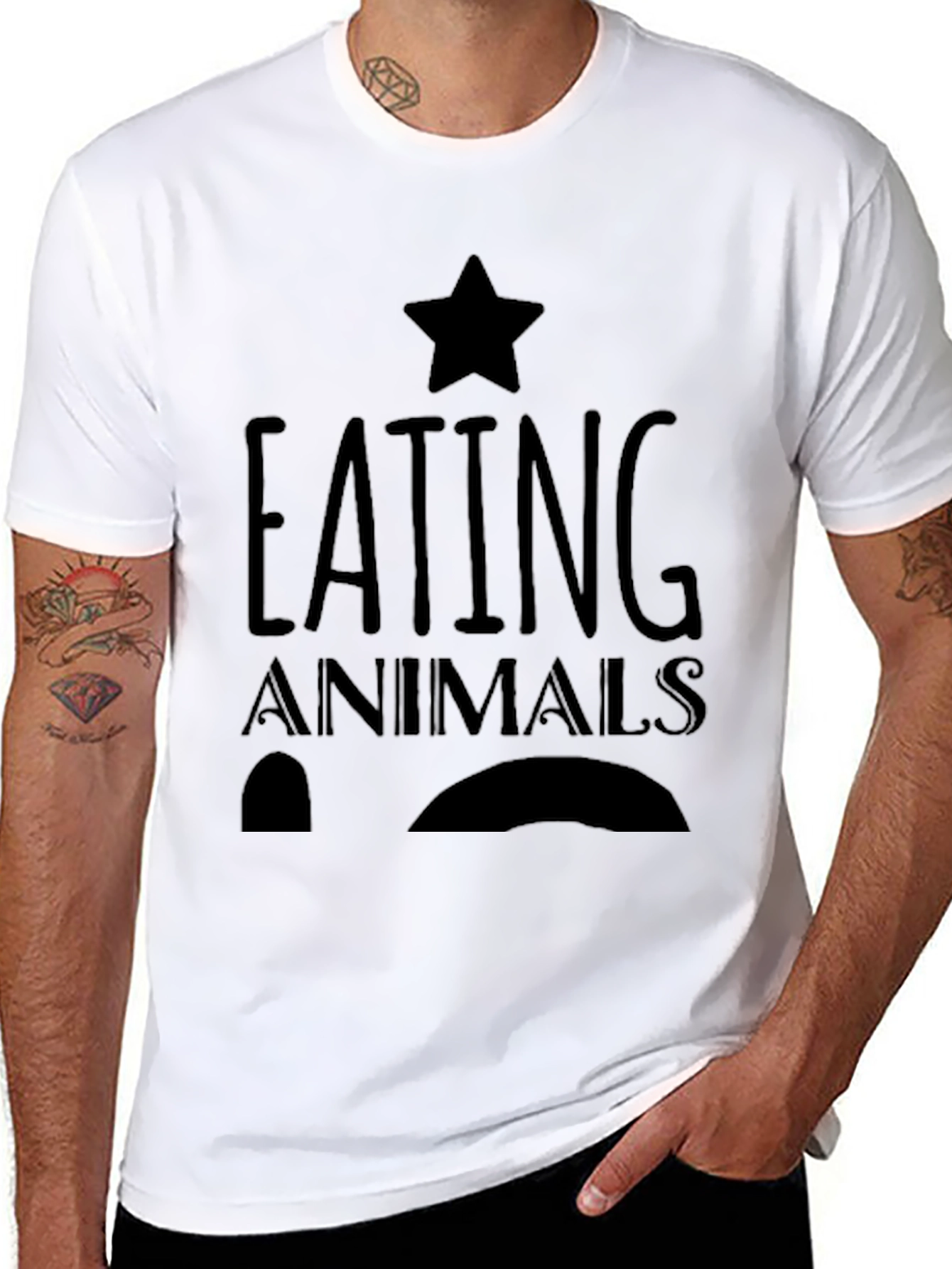 Vegan Graphic Tee - Eating Animals Star Design