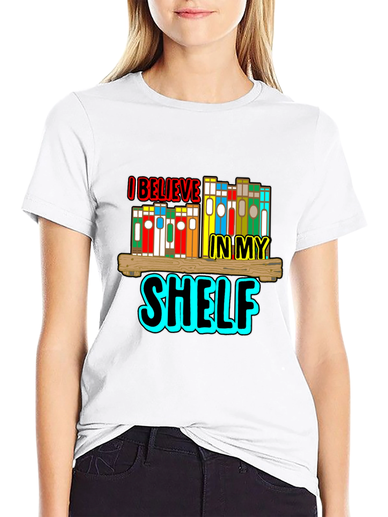 I Believe In My Shelf Black T-Shirt
