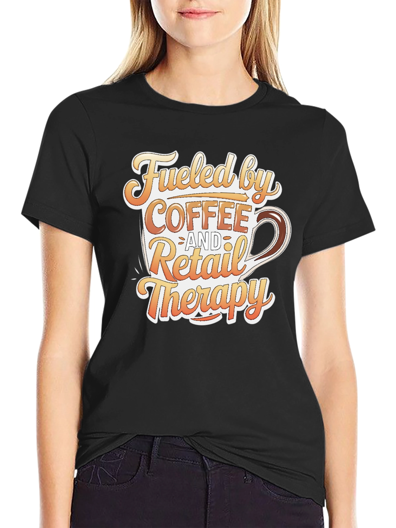 Coffee and Retail Therapy T-Shirt - Black