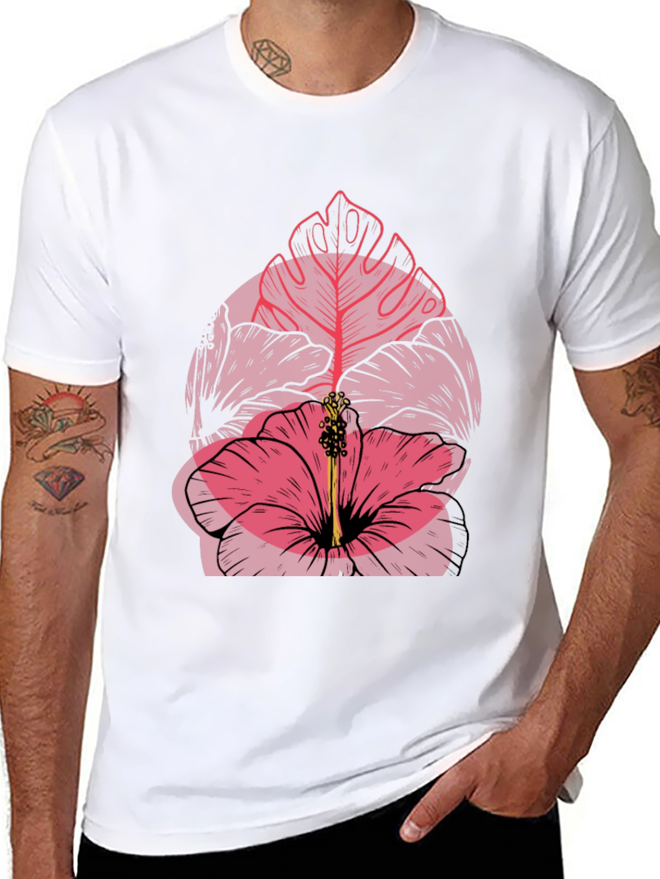 Tropical Flower Graphic Mens Black T-Shirt