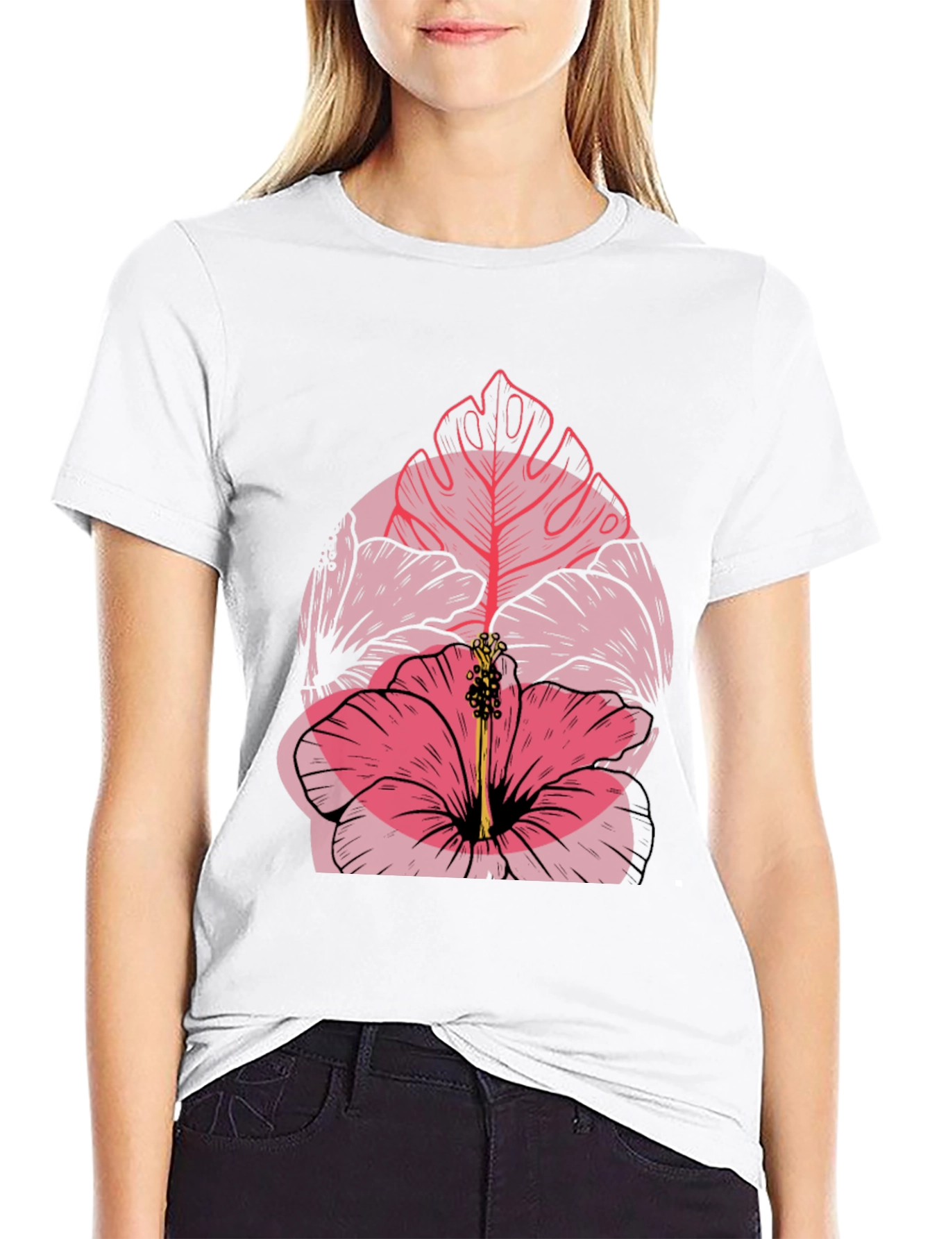 Tropical Flower Graphic Mens Black T-Shirt