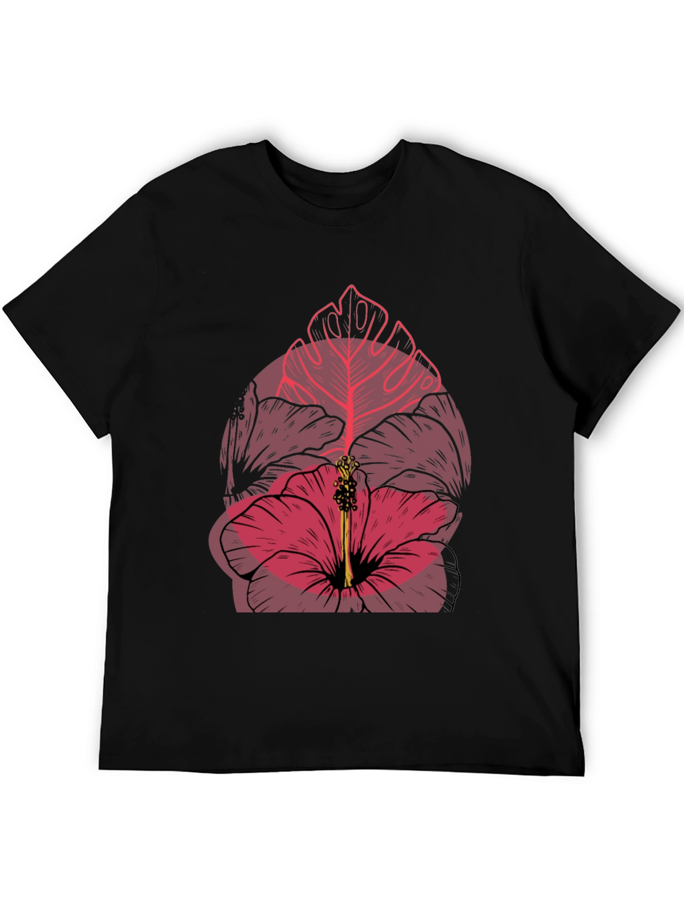 Tropical Flower Graphic Mens Black T-Shirt