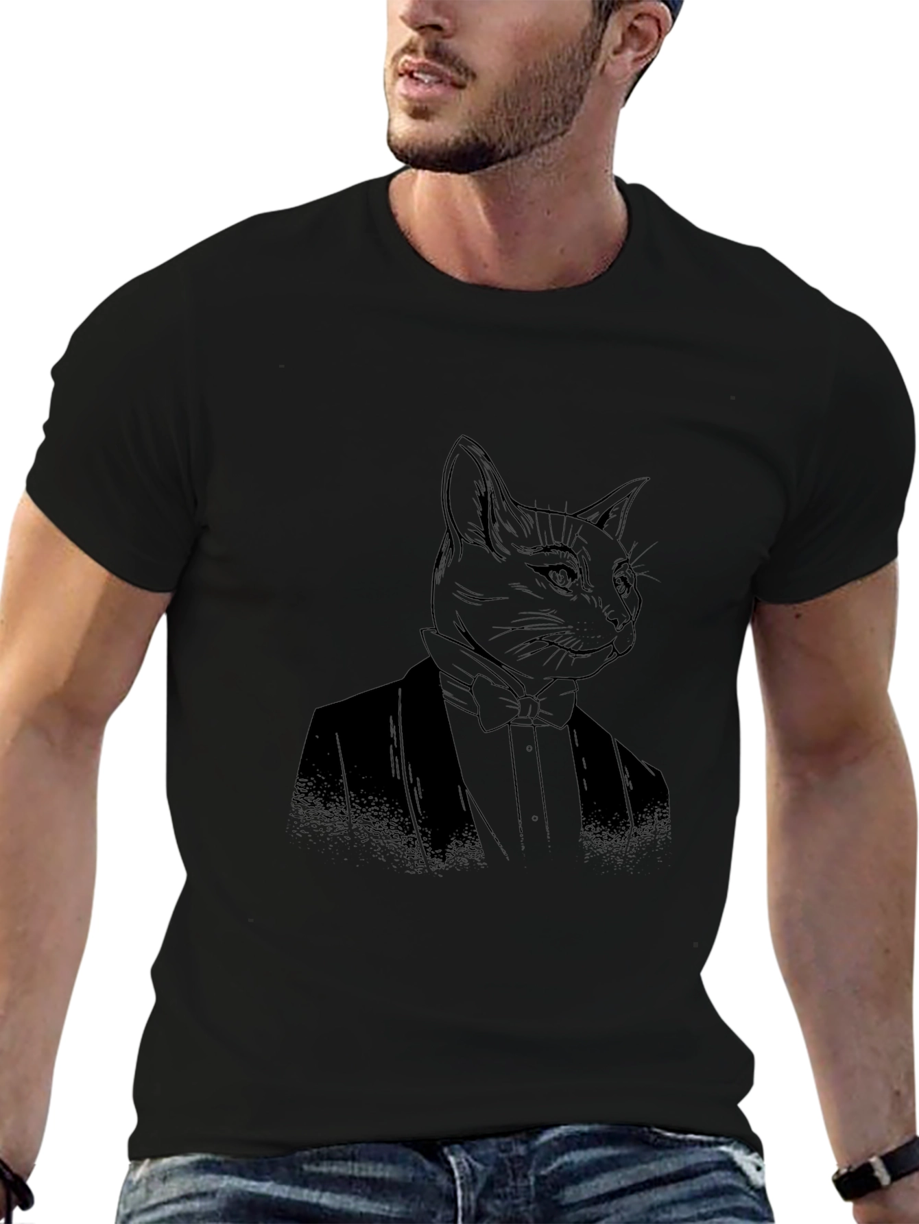 Dapper Cat in Tuxedo T-Shirt - Black