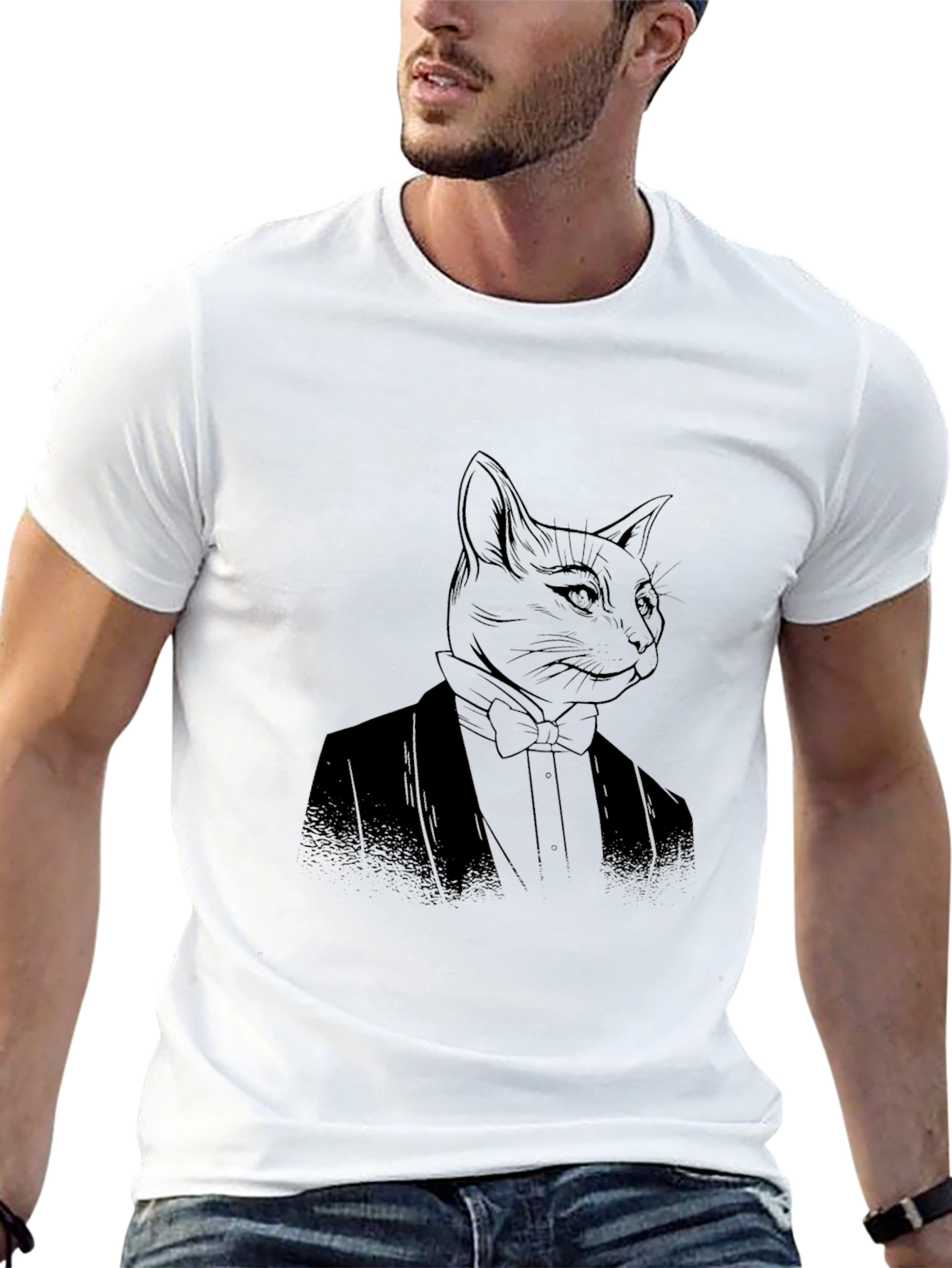 Dapper Cat in Tuxedo T-Shirt - Black