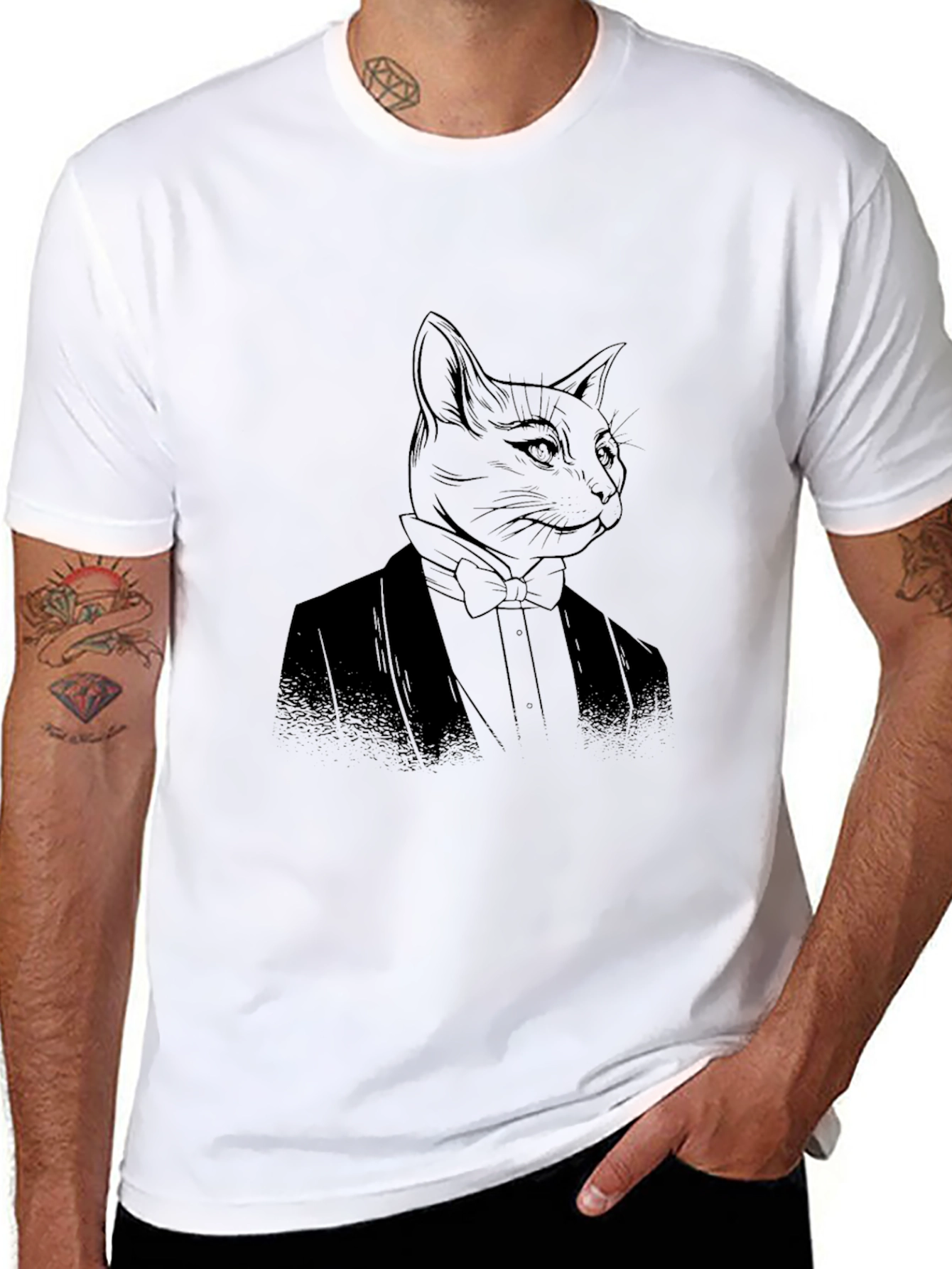 Dapper Cat in Tuxedo T-Shirt - Black
