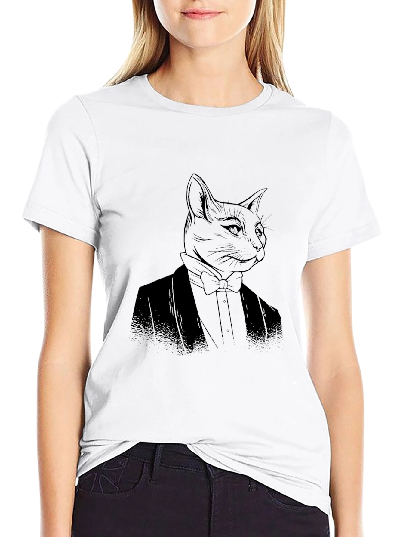 Dapper Cat in Tuxedo T-Shirt - Black