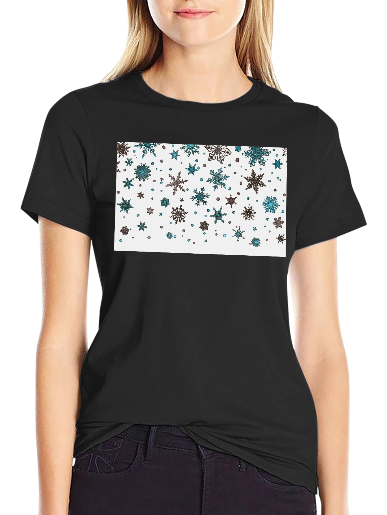 Snowflake Pattern Black T-Shirt