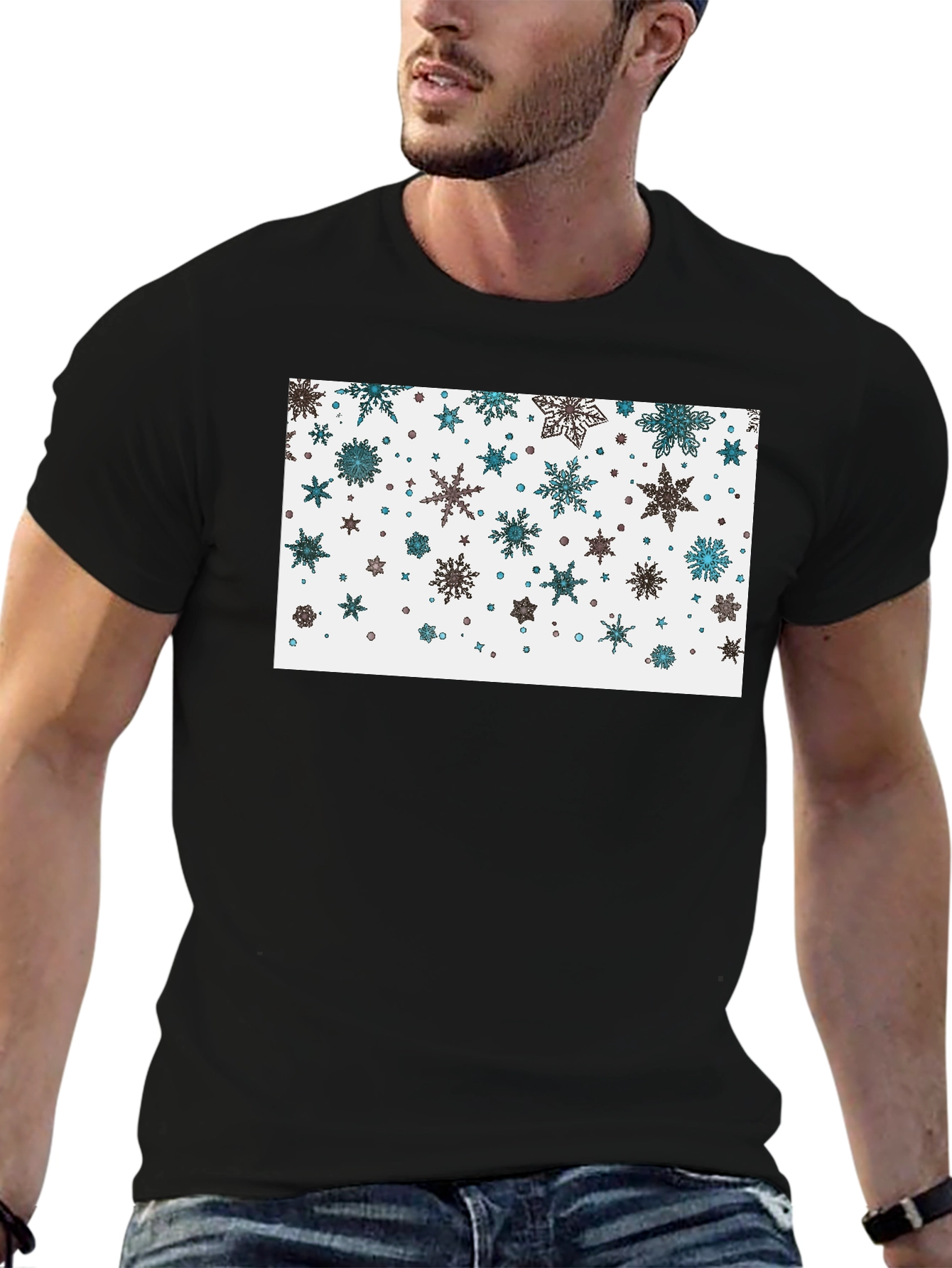 Snowflake Pattern Black T-Shirt