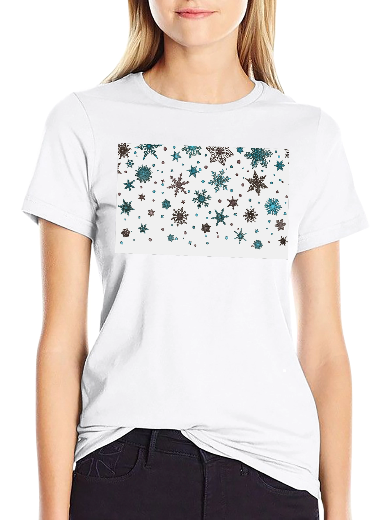 Snowflake Pattern Black T-Shirt