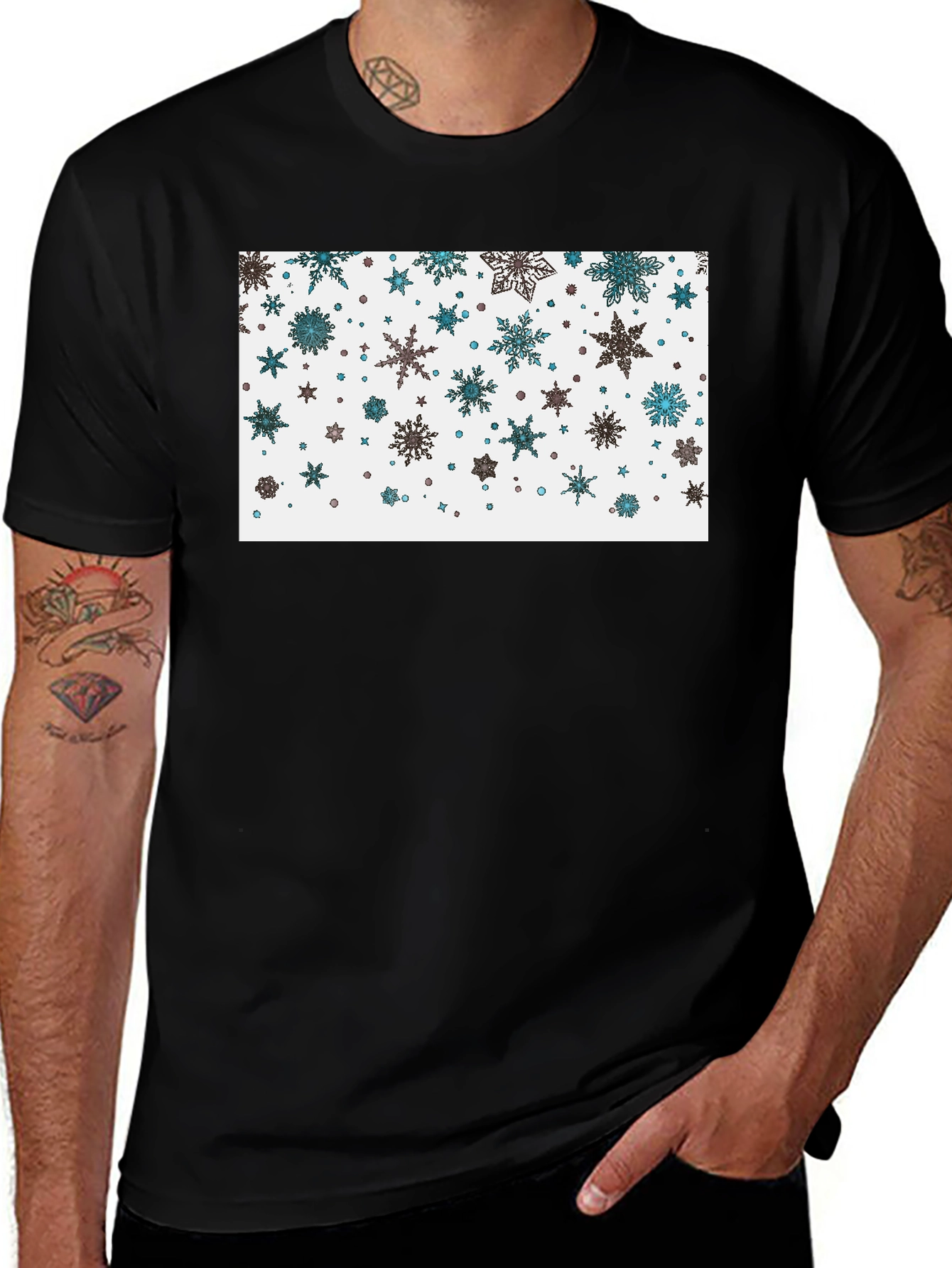 Snowflake Pattern Black T-Shirt